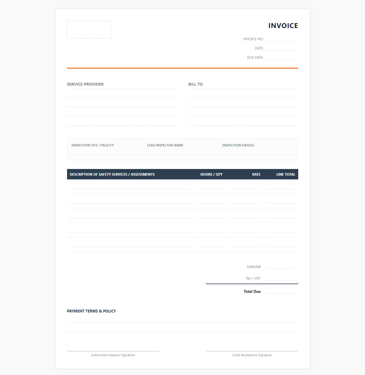Workplace Safety Assessment Invoice Template