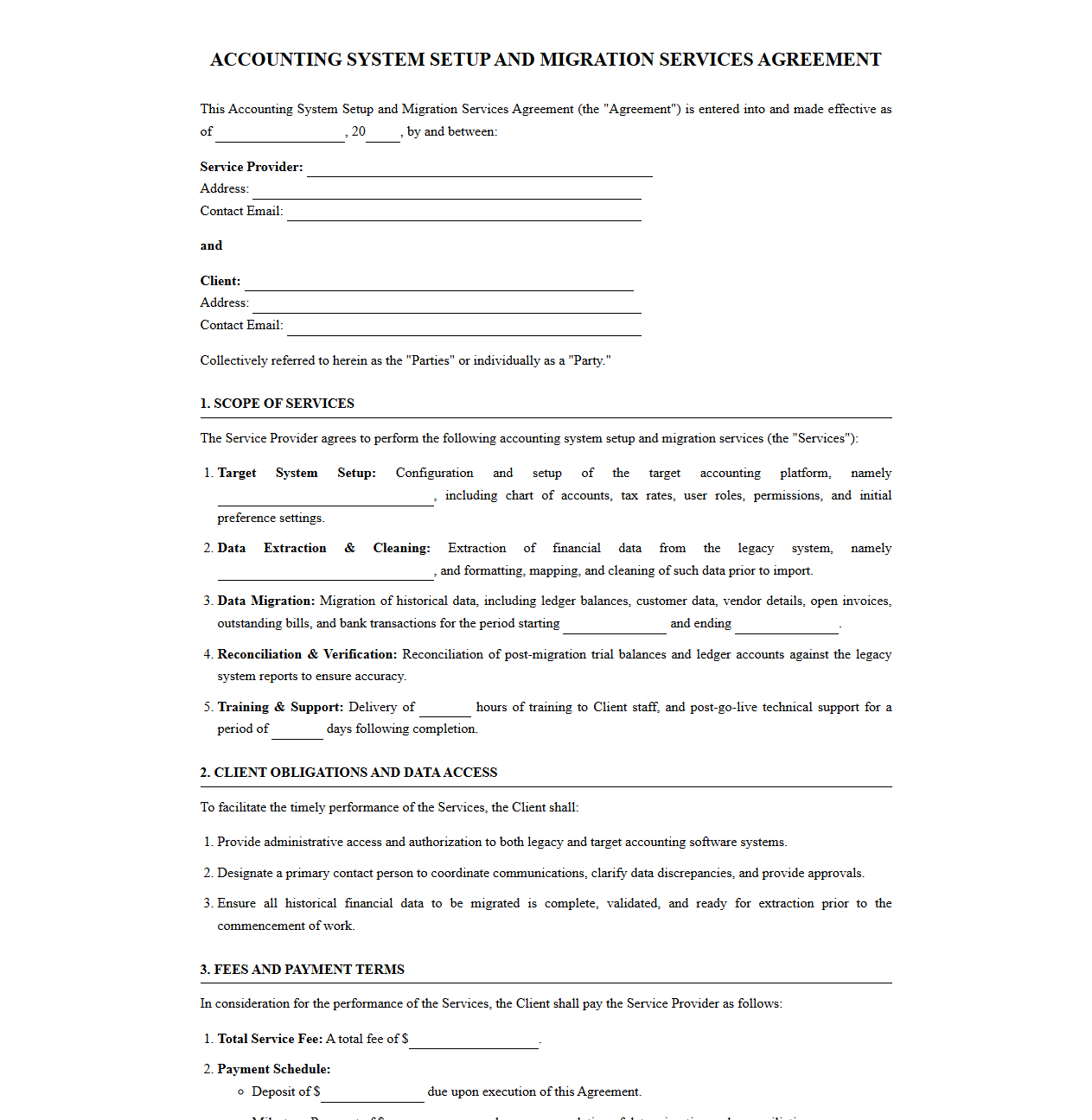 Accounting System Setup and Migration Services Agreement