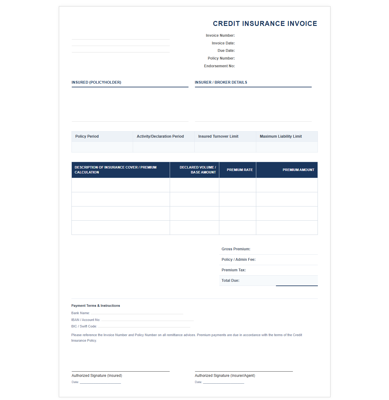 Accounts Receivable Credit Insurance Invoice