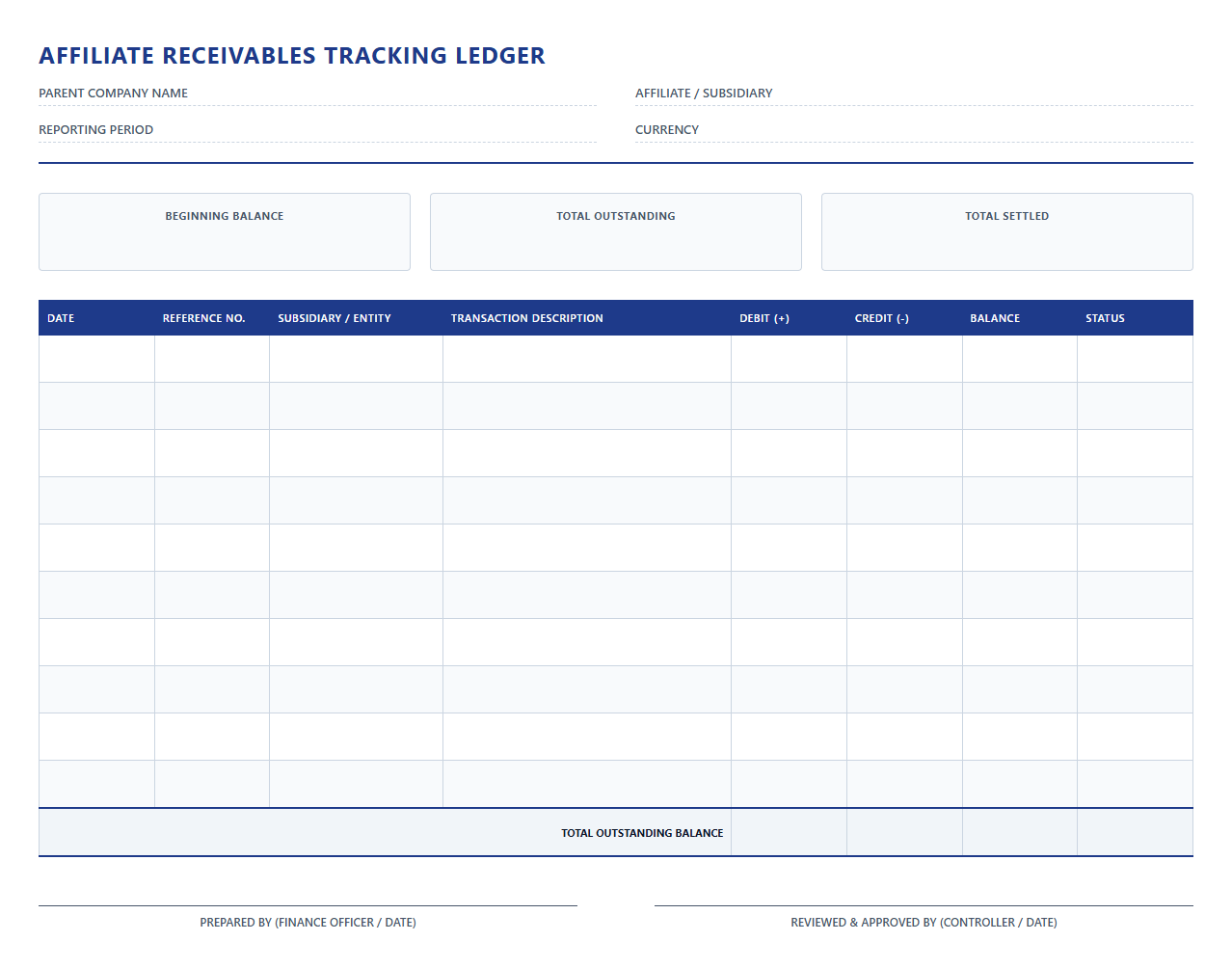 Affiliate Receivables Tracking Ledger Template