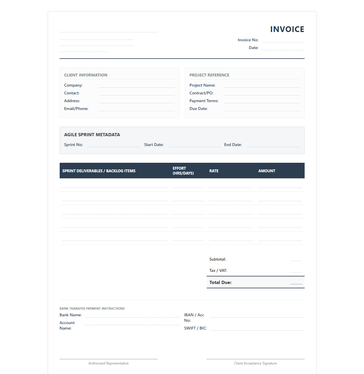 Agile Sprint Commercial Product Development Invoice
