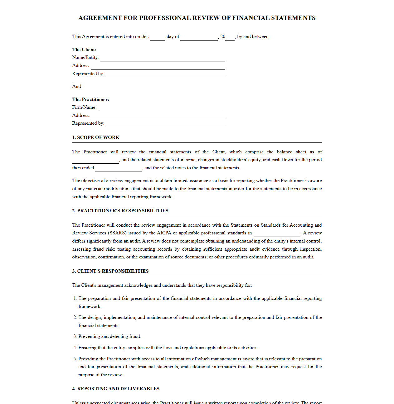 Agreement for Professional Review of Financial Statements