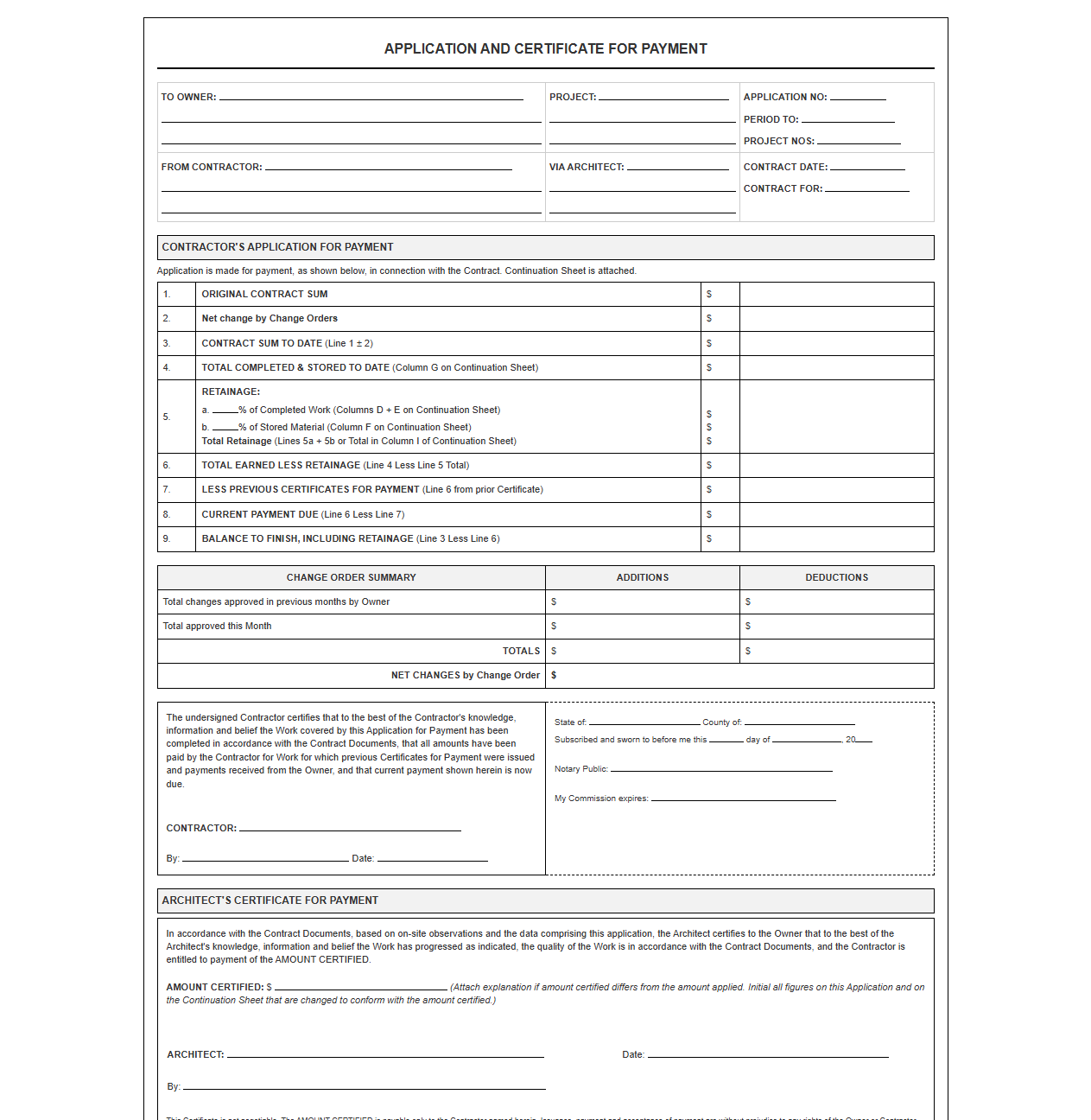AIA Style Progress Billing Statement