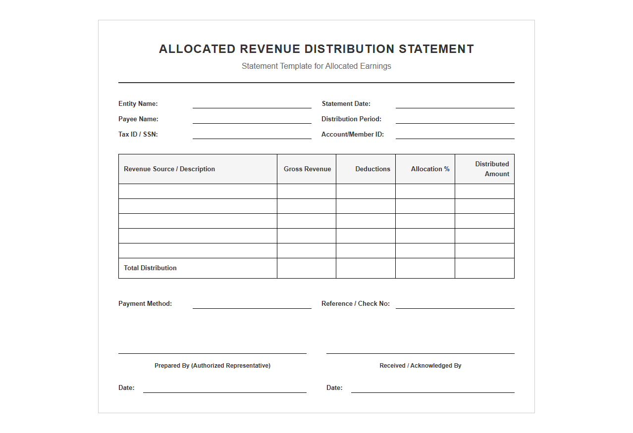 Allocated Revenue Distribution Statement Form