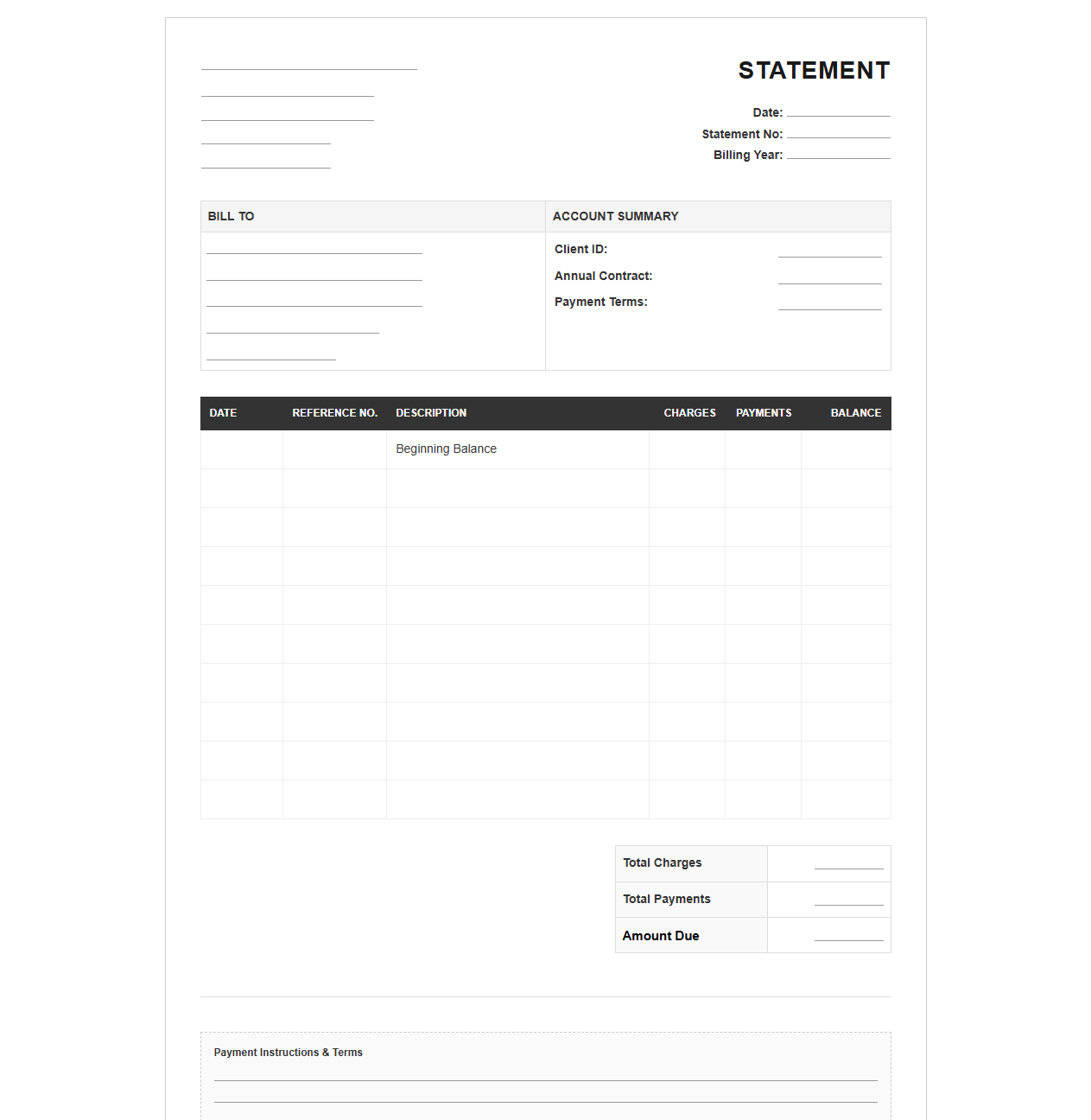 Annual Client Billing Statement Template