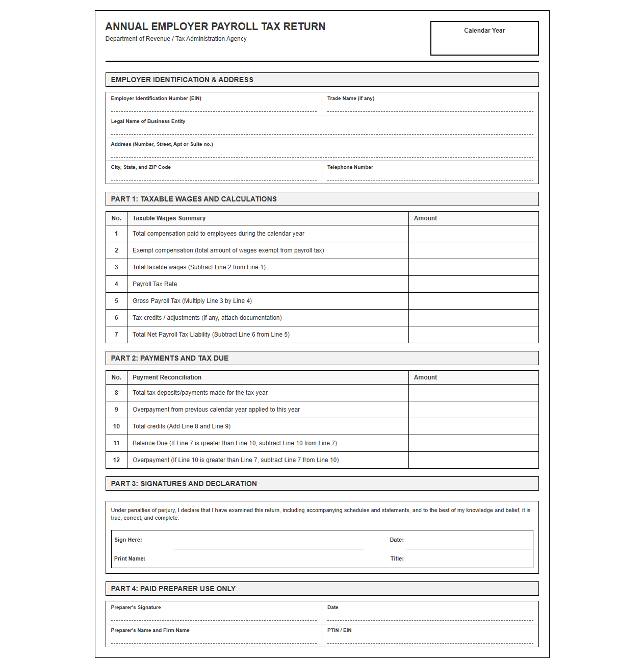 Annual Employer Payroll Tax Return Template