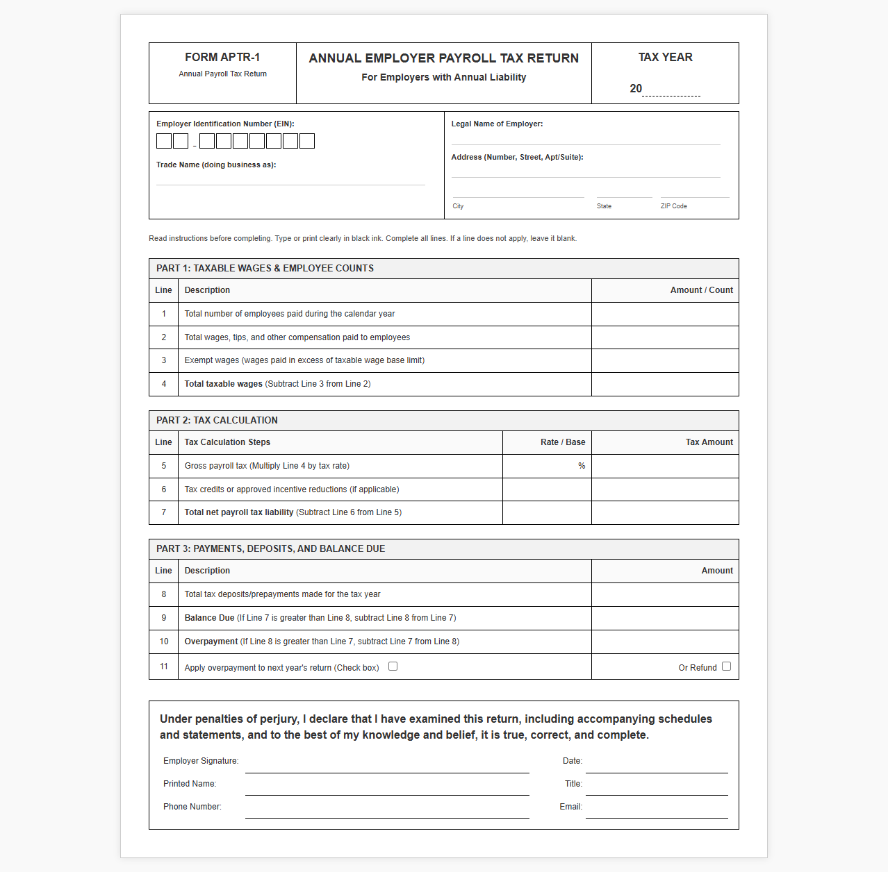 Annual Payroll Tax Return Template for Employers