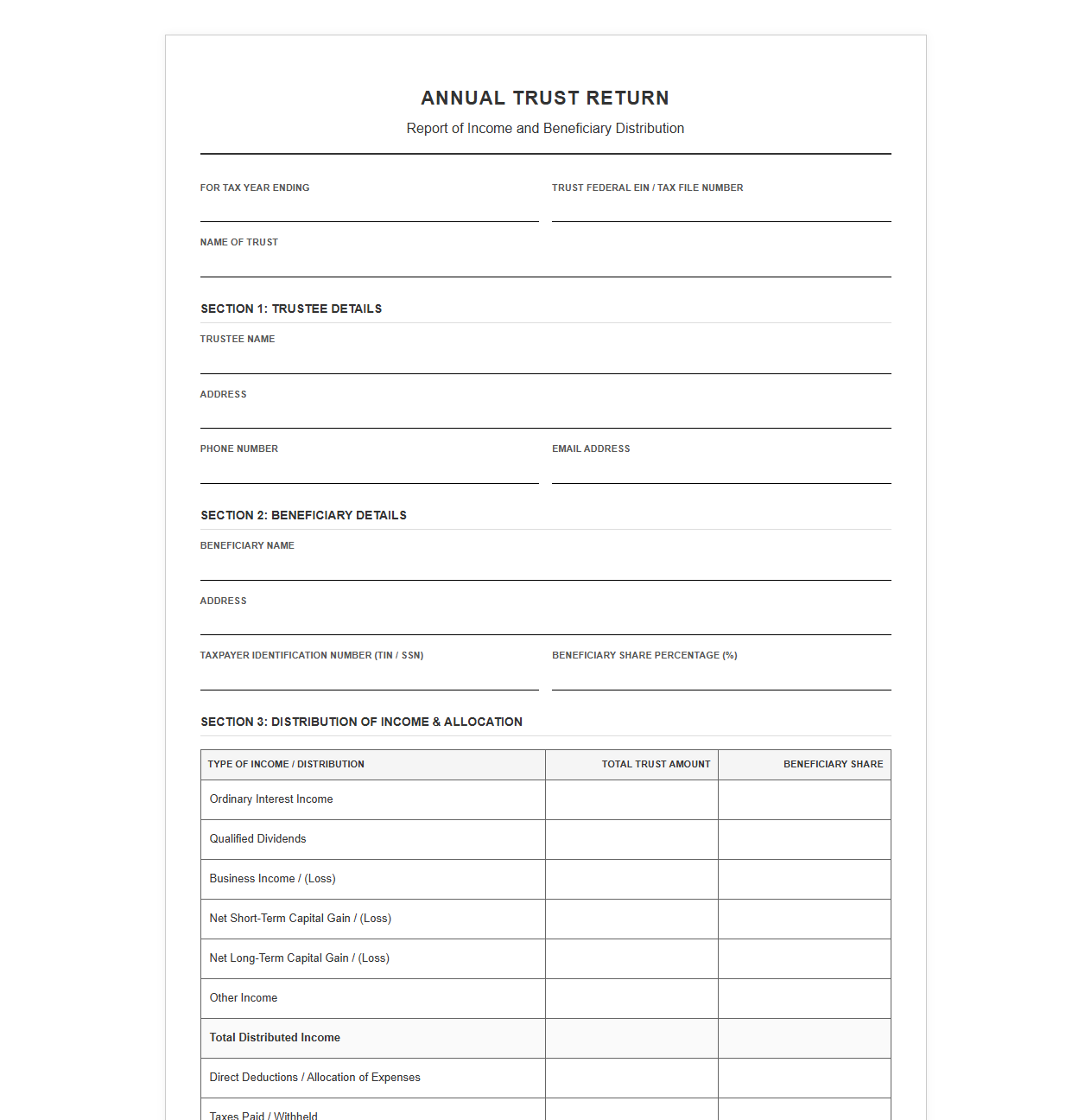 Annual Trust Return for Beneficiary