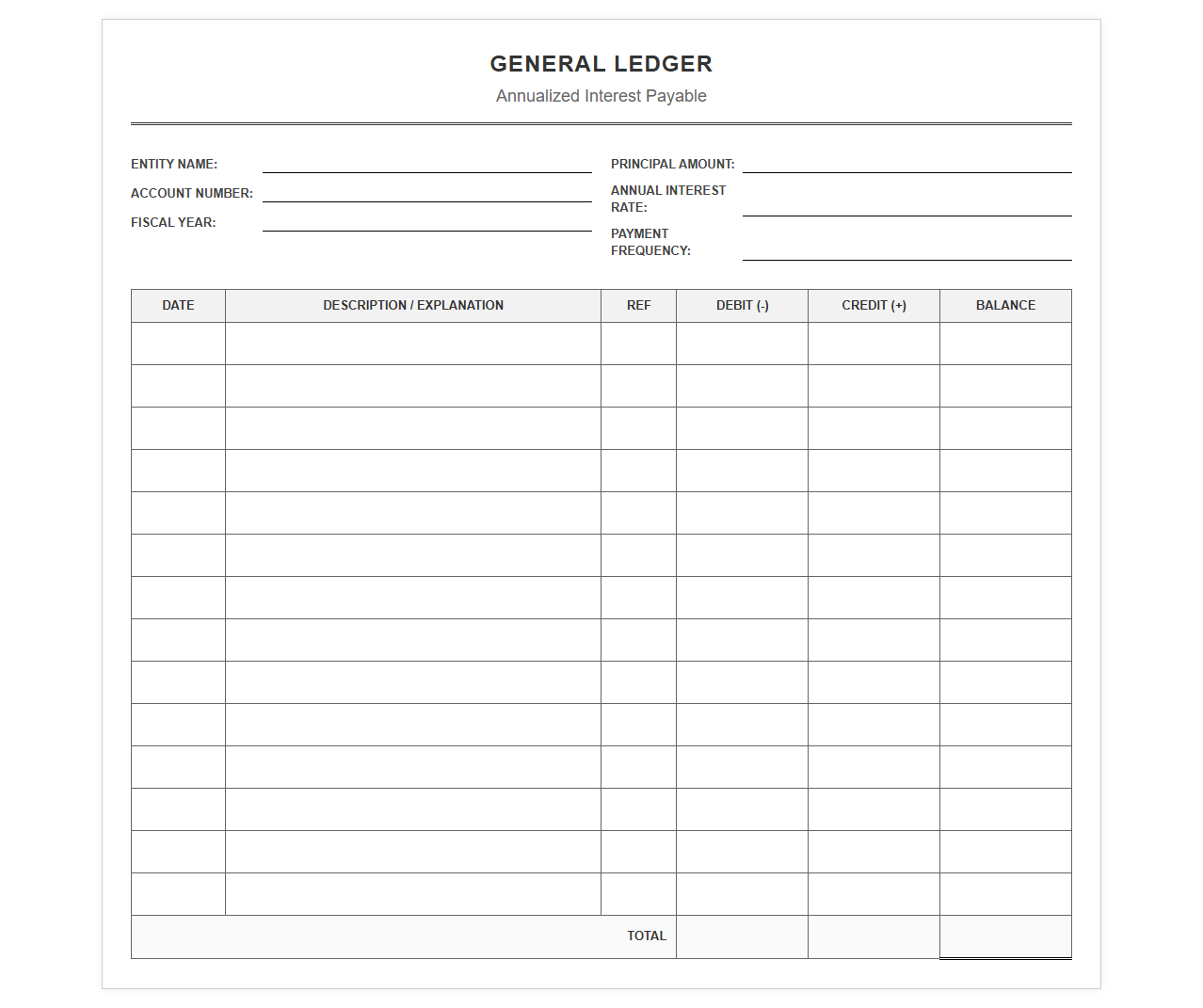 Annualized Interest Payable General Ledger Template