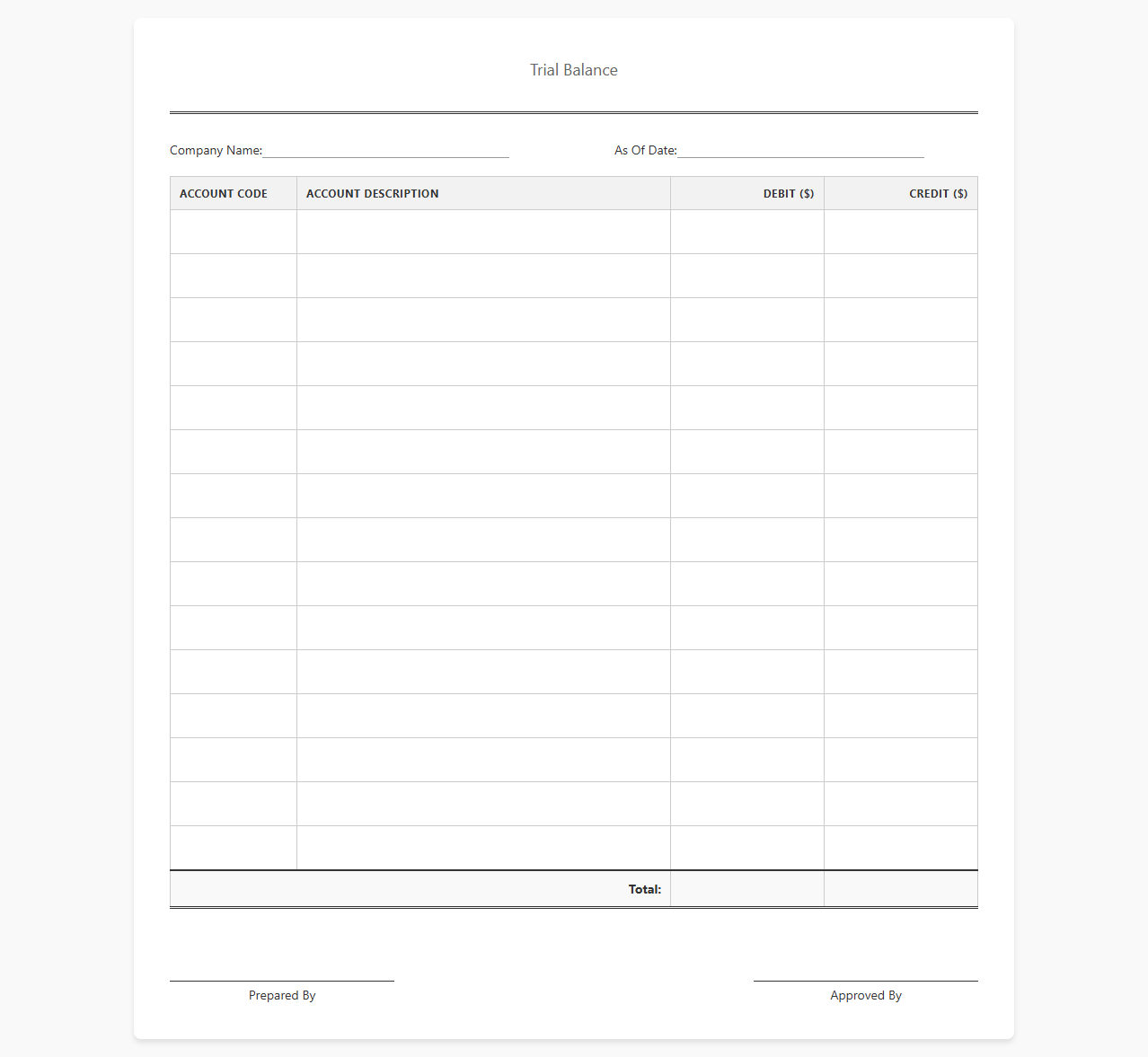 Automated General Ledger Trial Balance Sheet