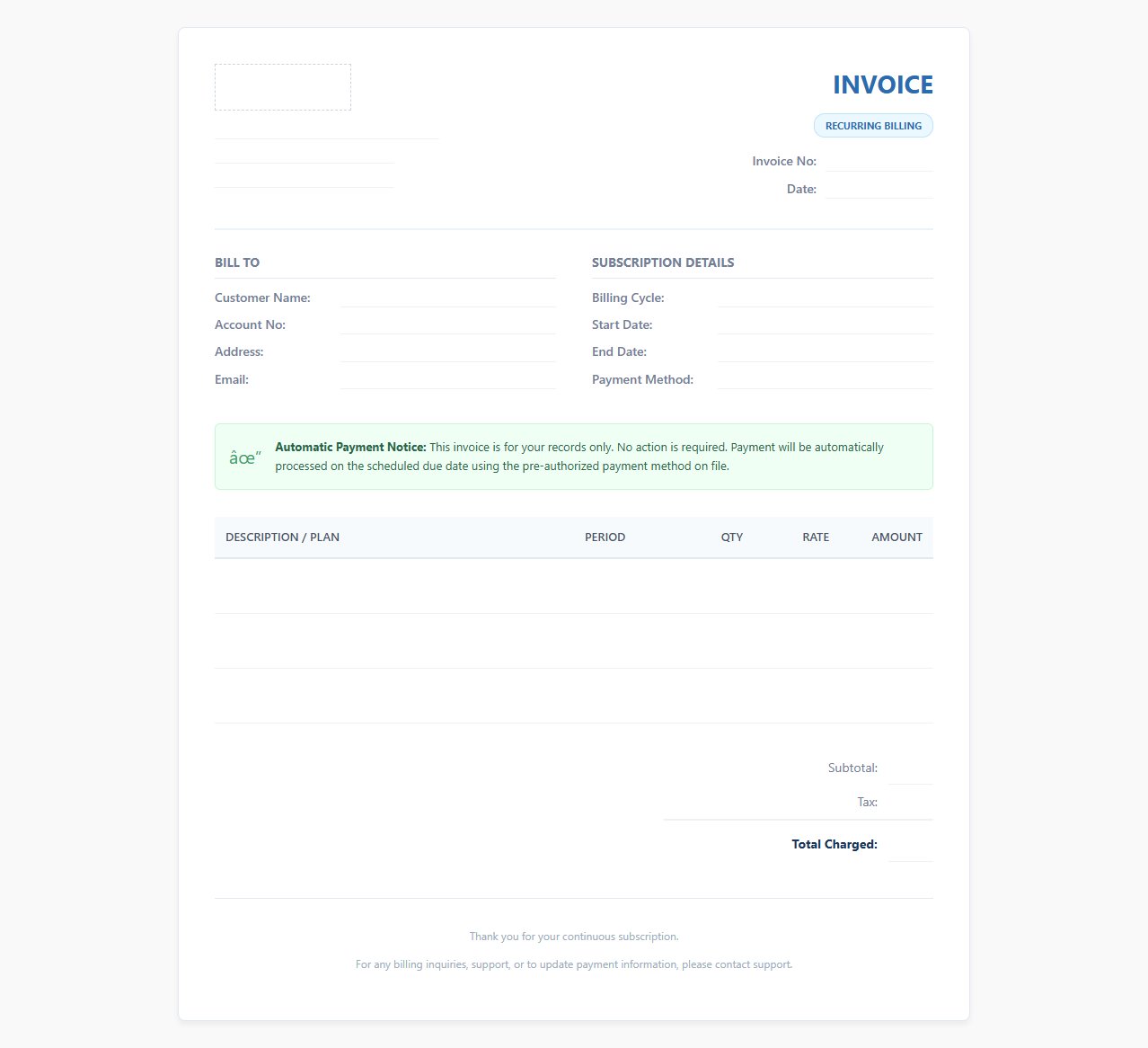 Automatic Billing Invoice Template
