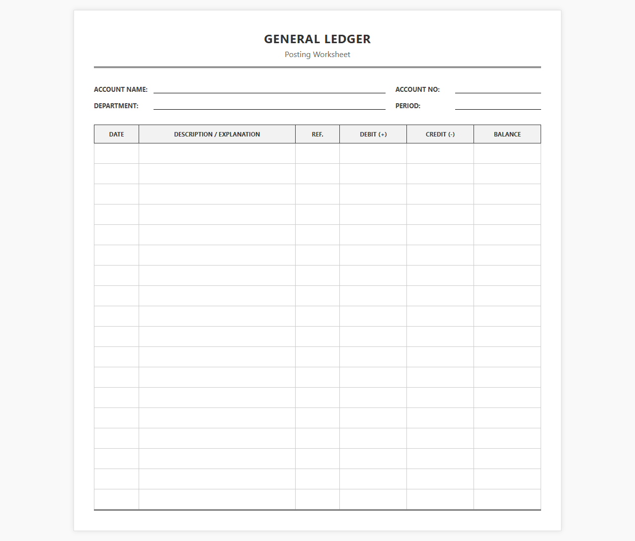 Basic Accounting Ledger Posting Worksheet