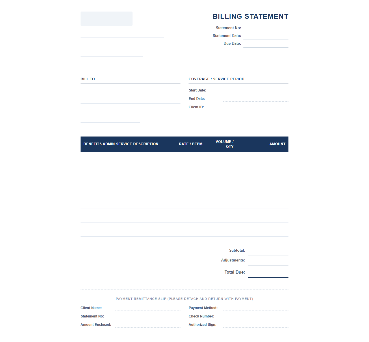 Benefits Administration Services Billing Statement