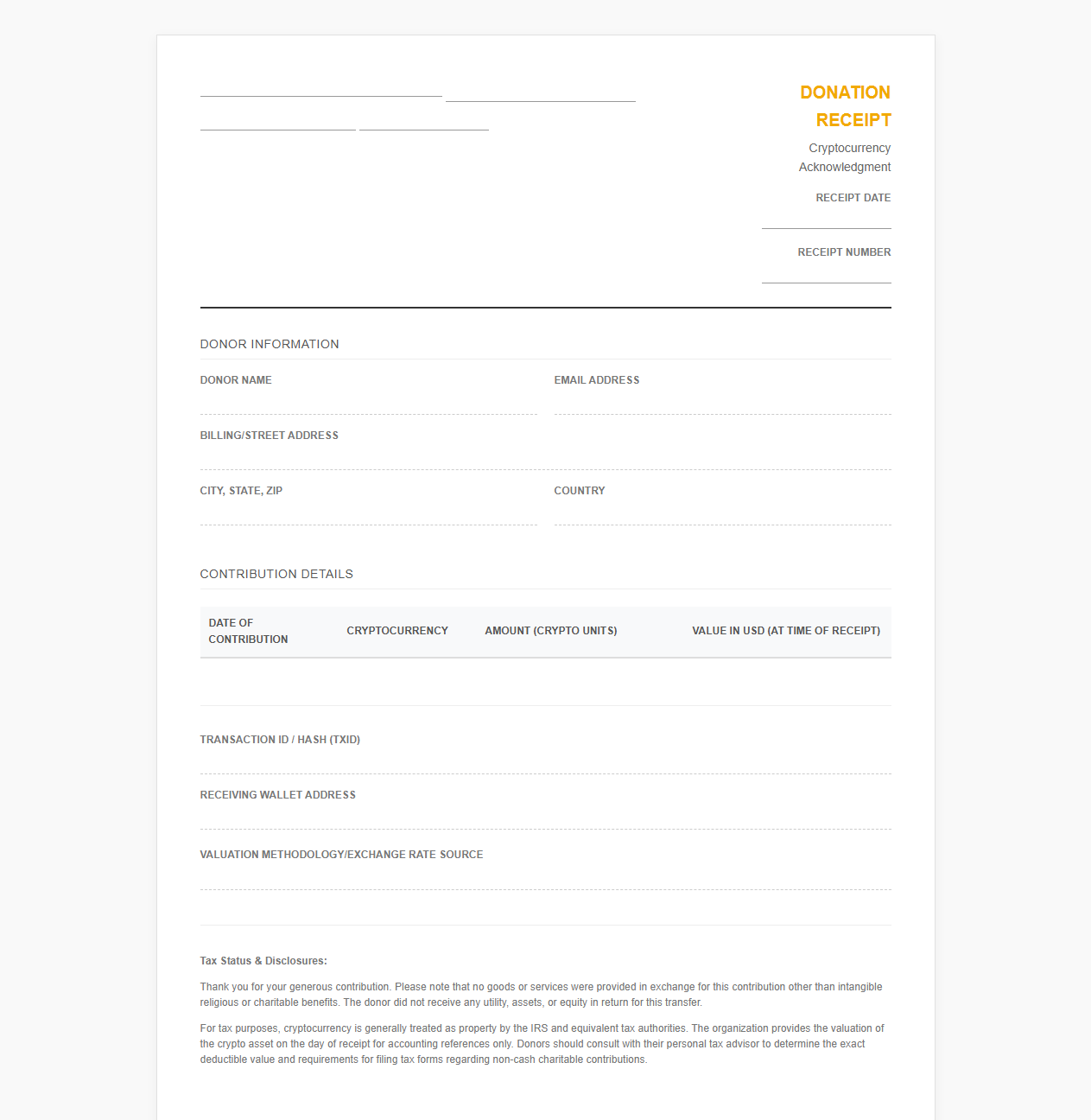 Bitcoin and Crypto Donation Acknowledgment Template