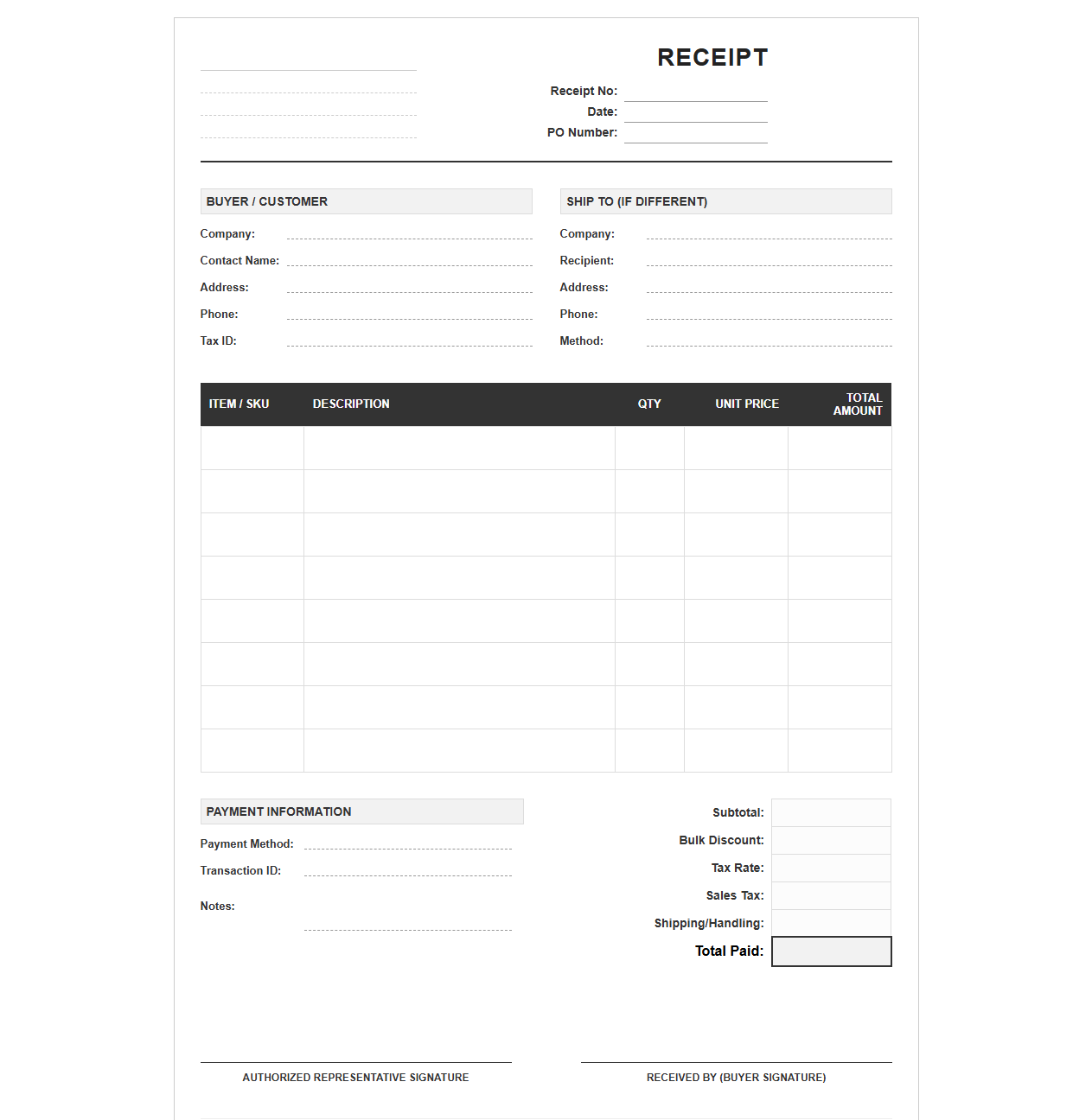 Bulk Purchase Sales Receipt Template