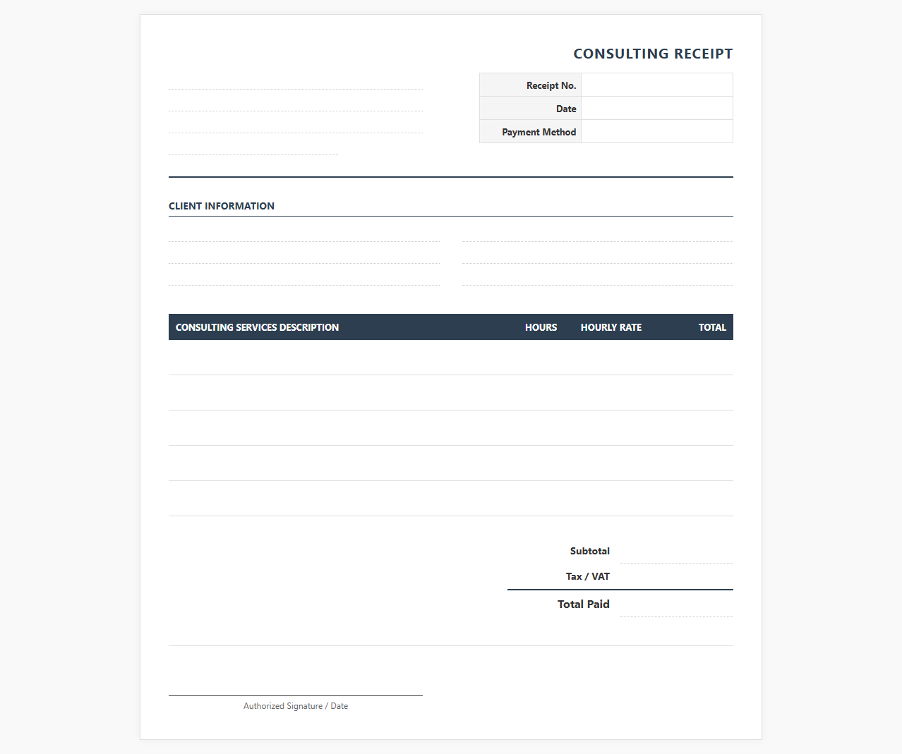 Business Consulting Hourly Fee Receipt