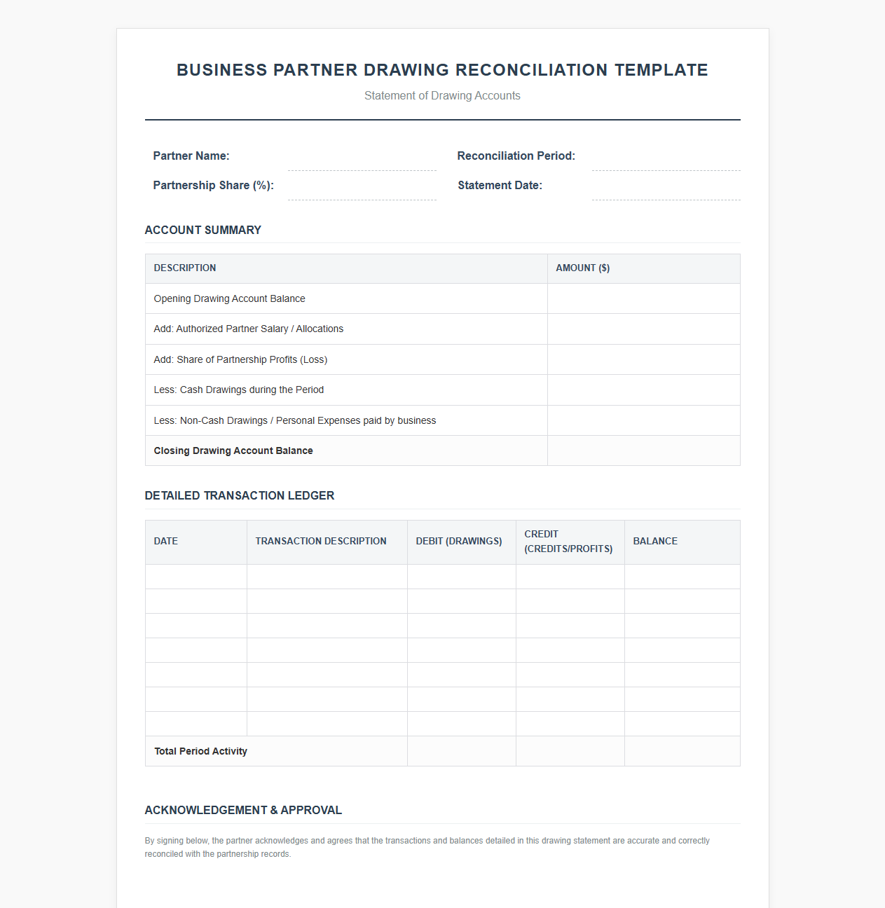 Business Partner Drawing Reconciliation Template