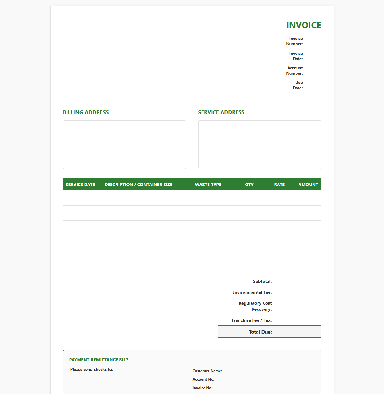 Business Waste Collection Service Invoice