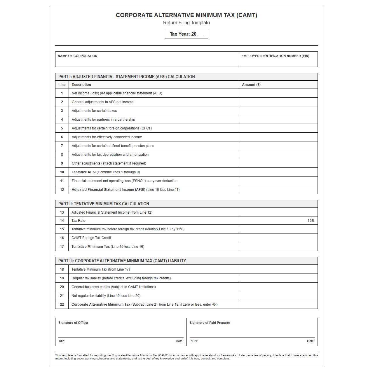 CAMT Return Filing Template