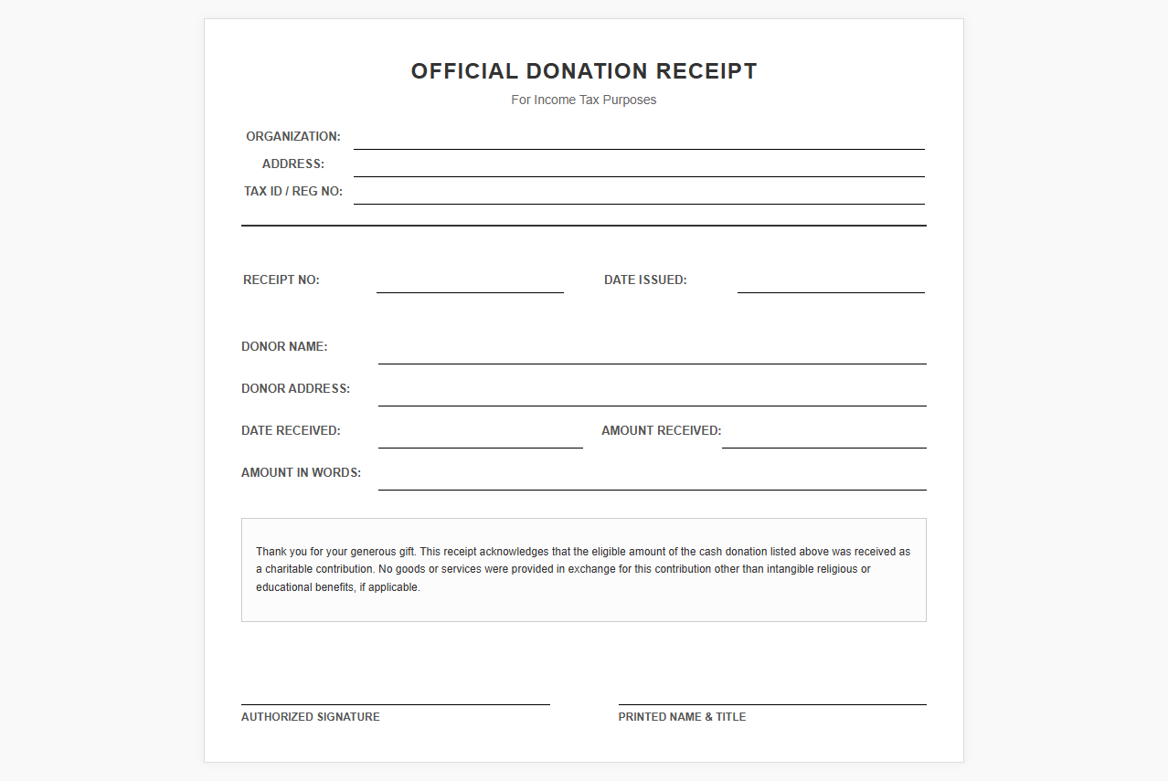 Cash Gift Tax Receipt Template