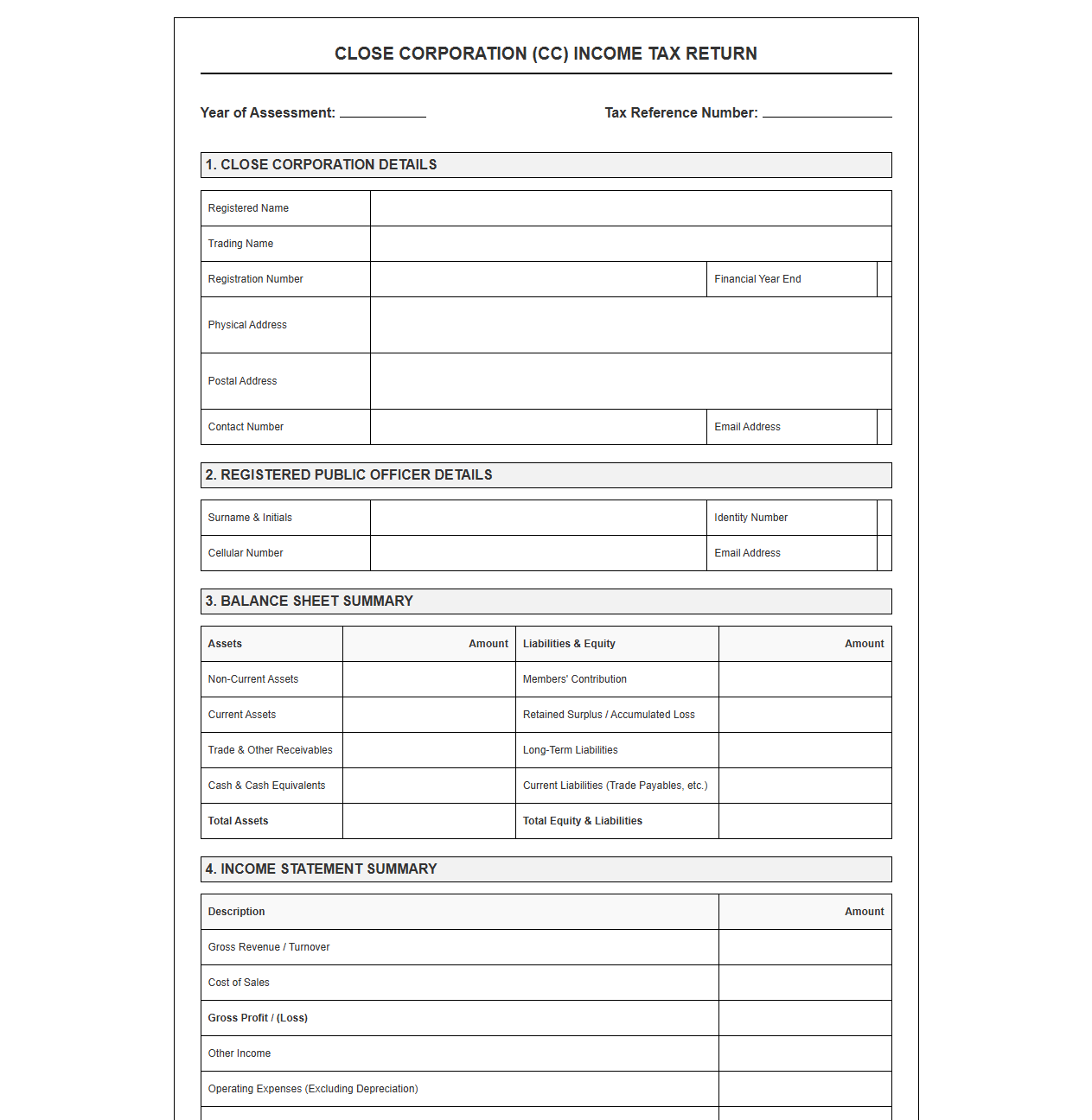 CC Income Tax Filing Template