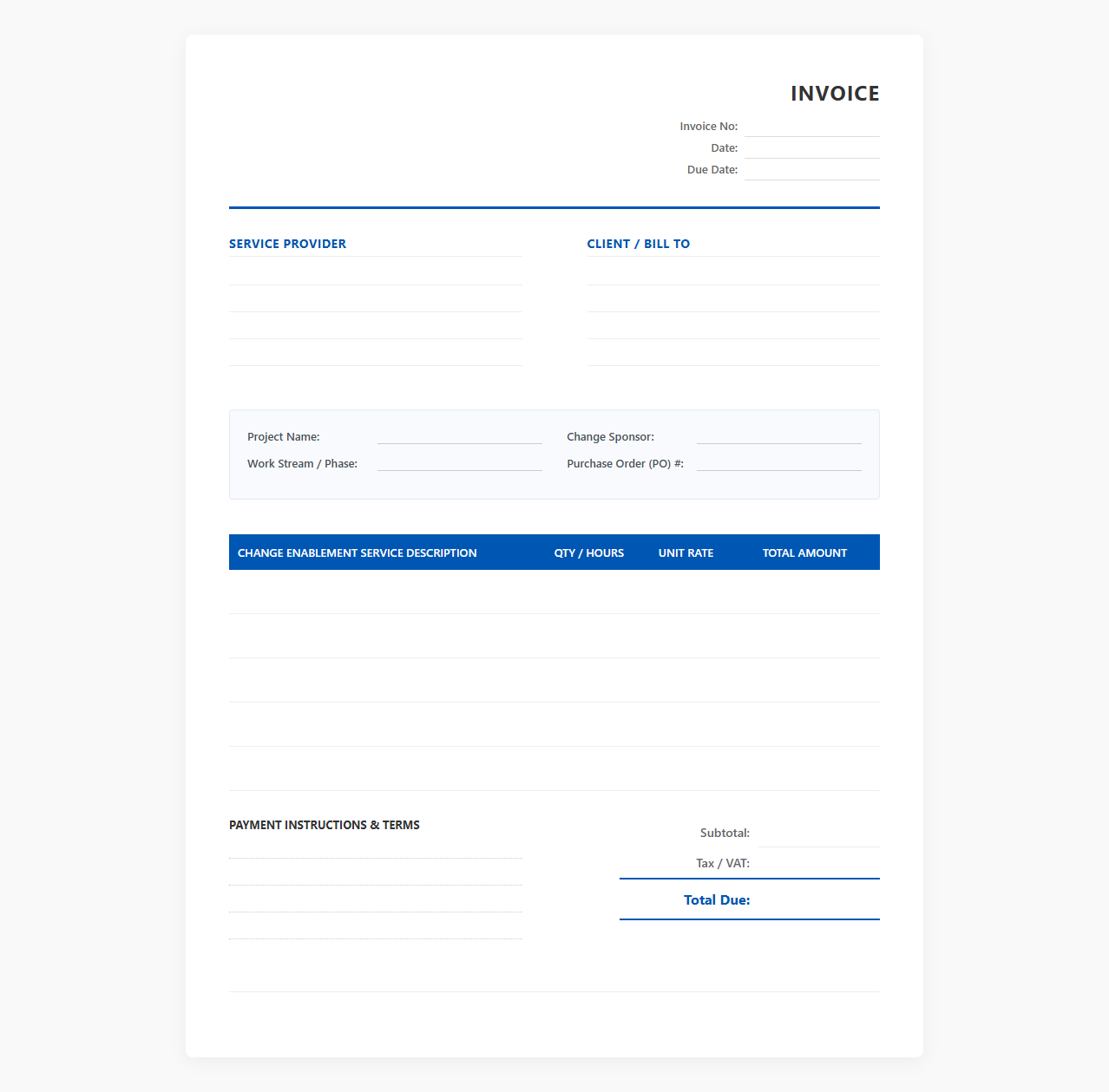 Change Enablement Project Invoice Template