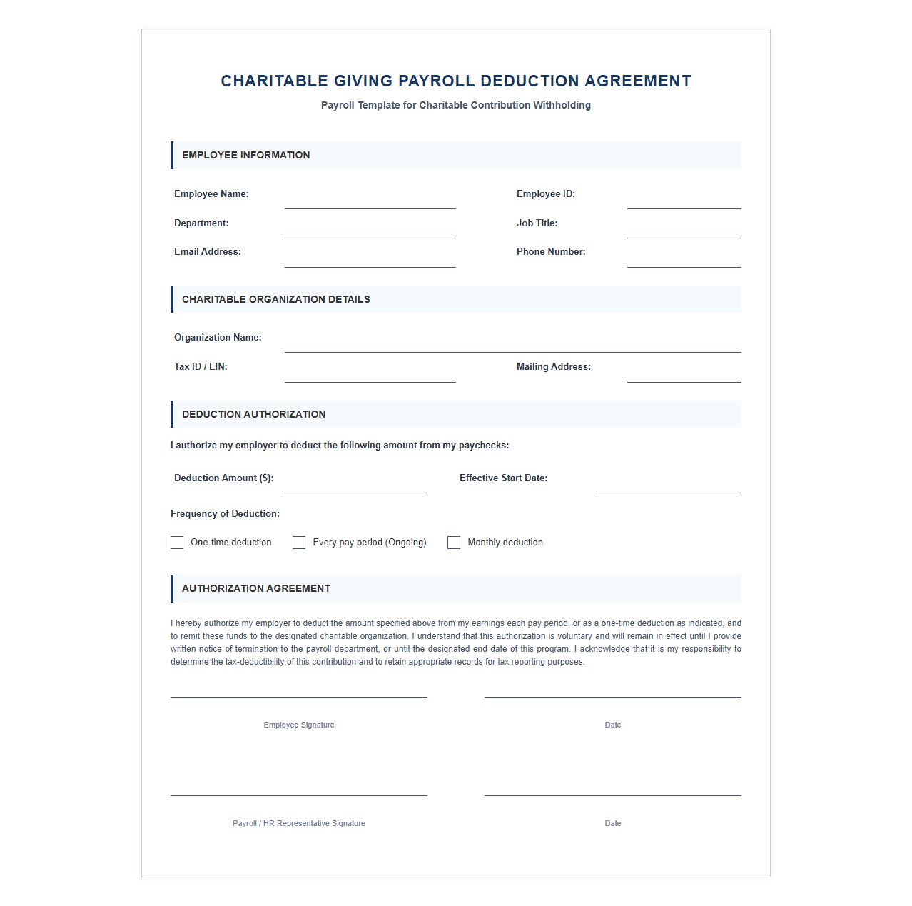 Charitable Giving Payroll Deduction Agreement