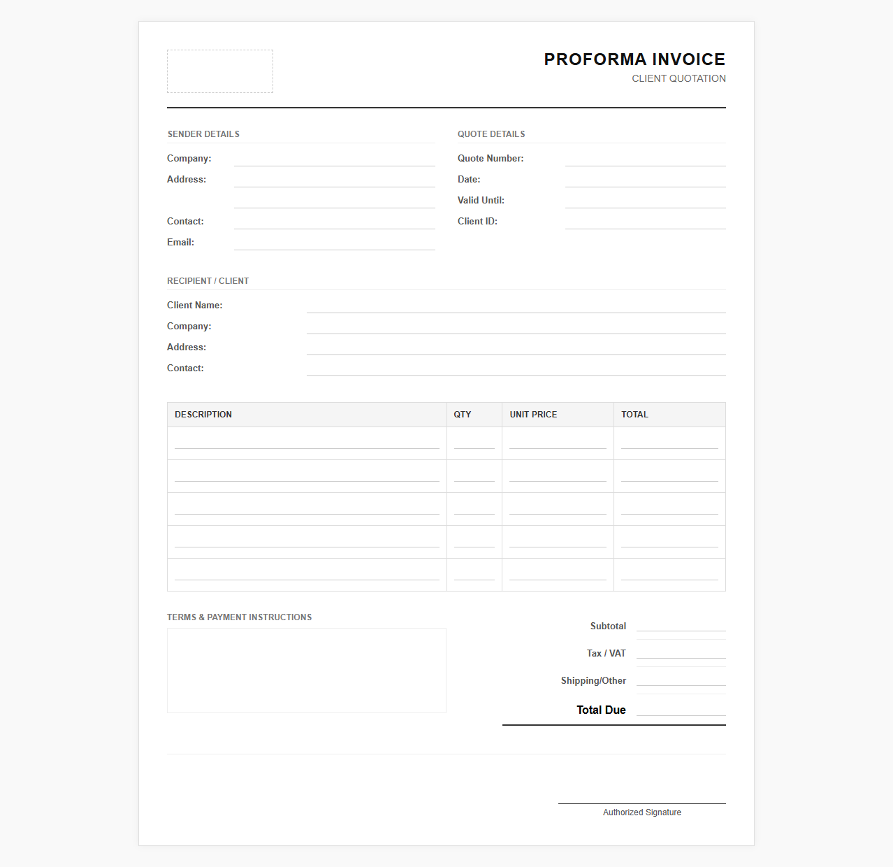 Client Quotation Proforma Billing Template