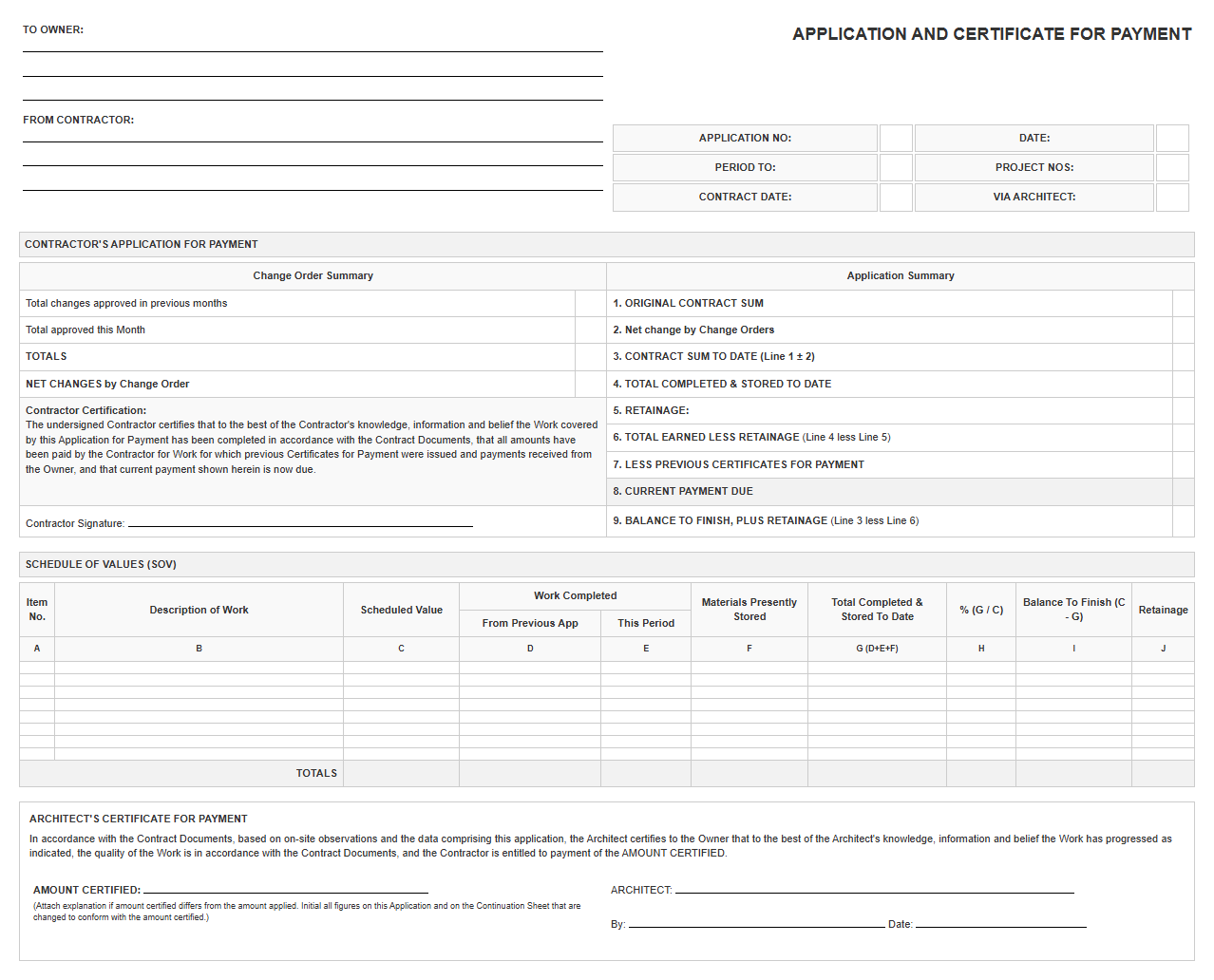 Commercial Construction SOV Billing Template