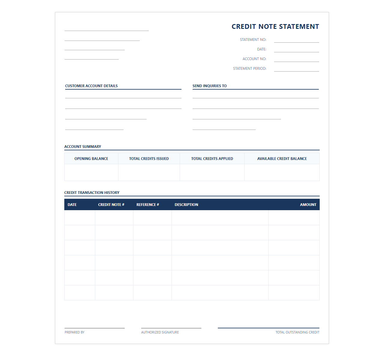 Commercial Credit Note Transaction Statement