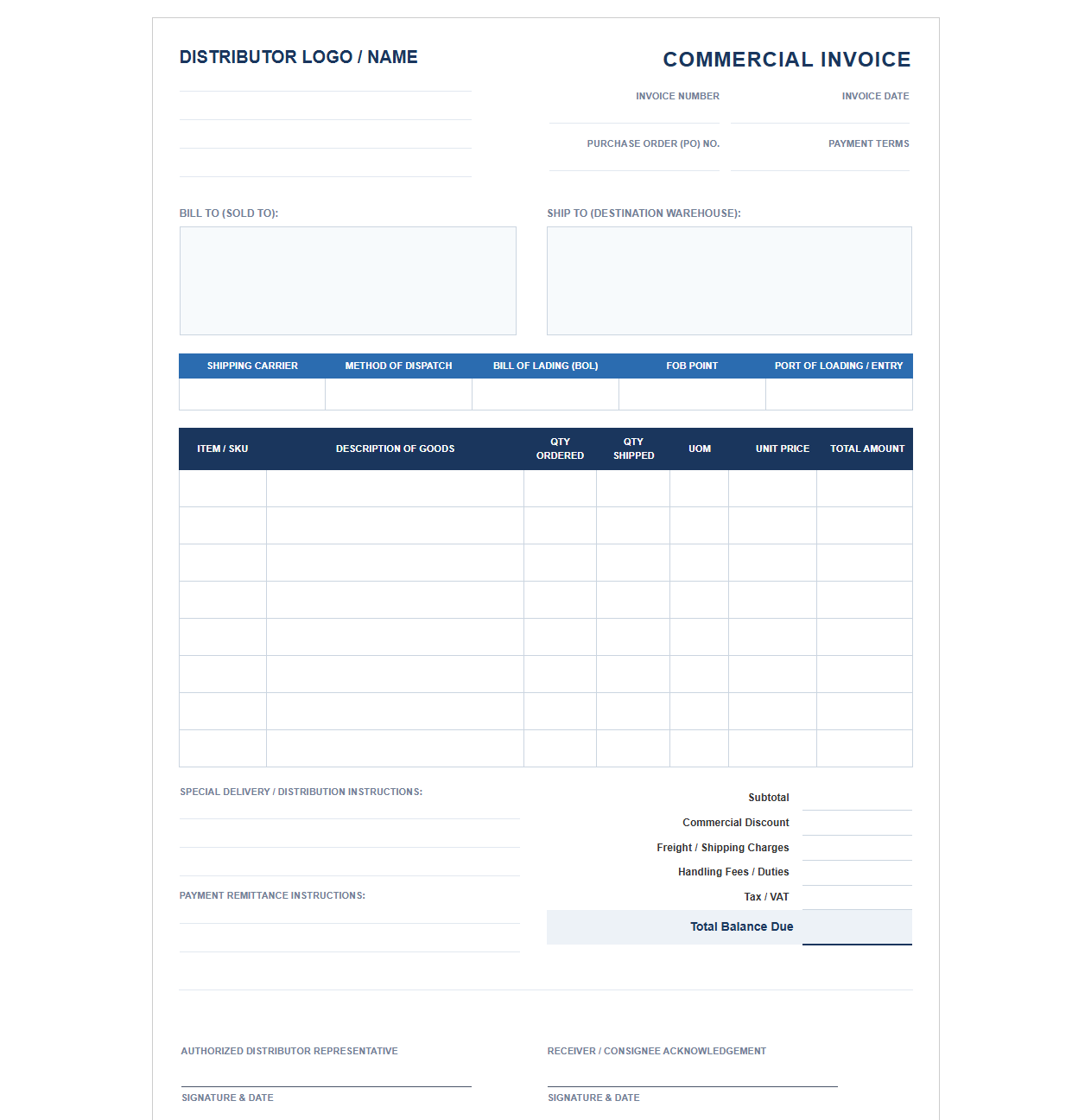 Commercial Distribution Invoice Template