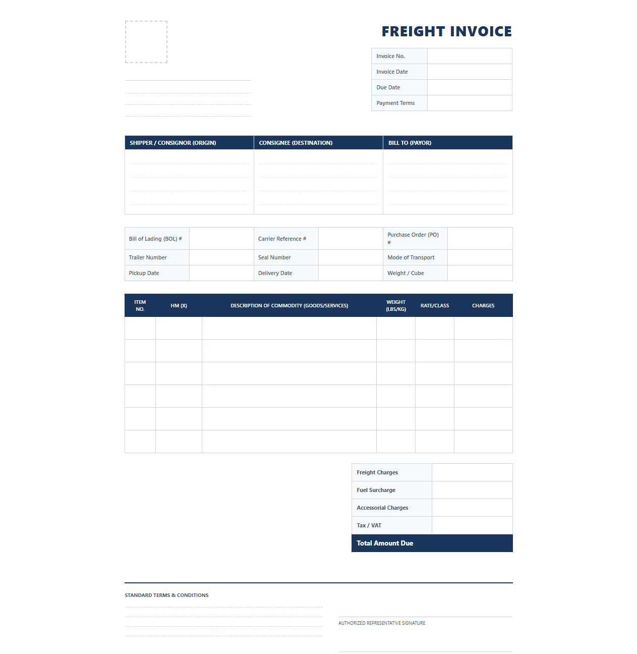 Commercial Freight Carrier Invoice Form