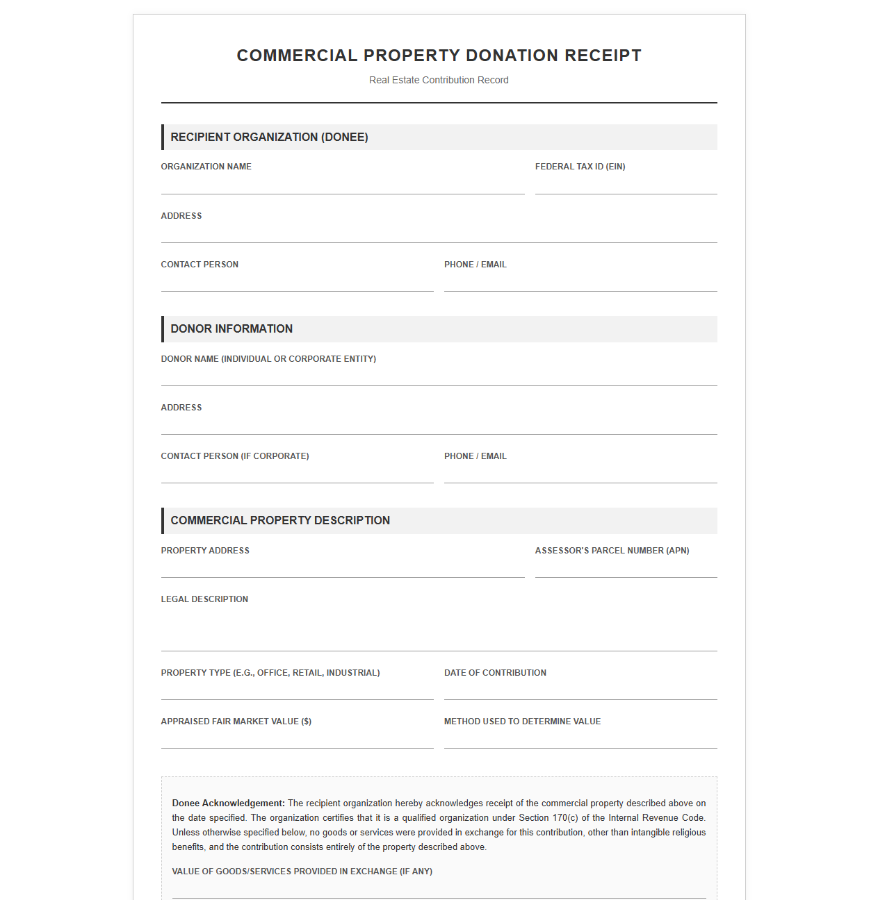 Commercial Property Donation Receipt Form