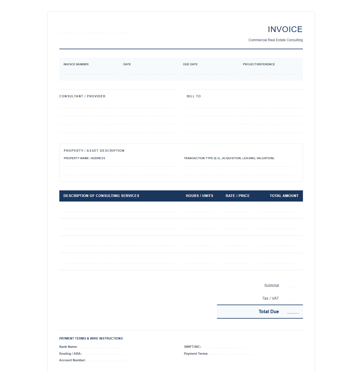 Commercial Real Estate Consulting Service Invoice