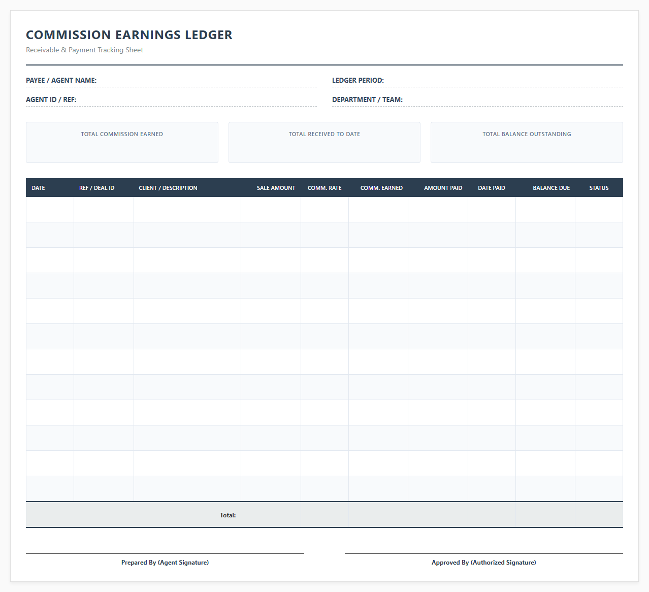 Commission Earnings Ledger Sheet