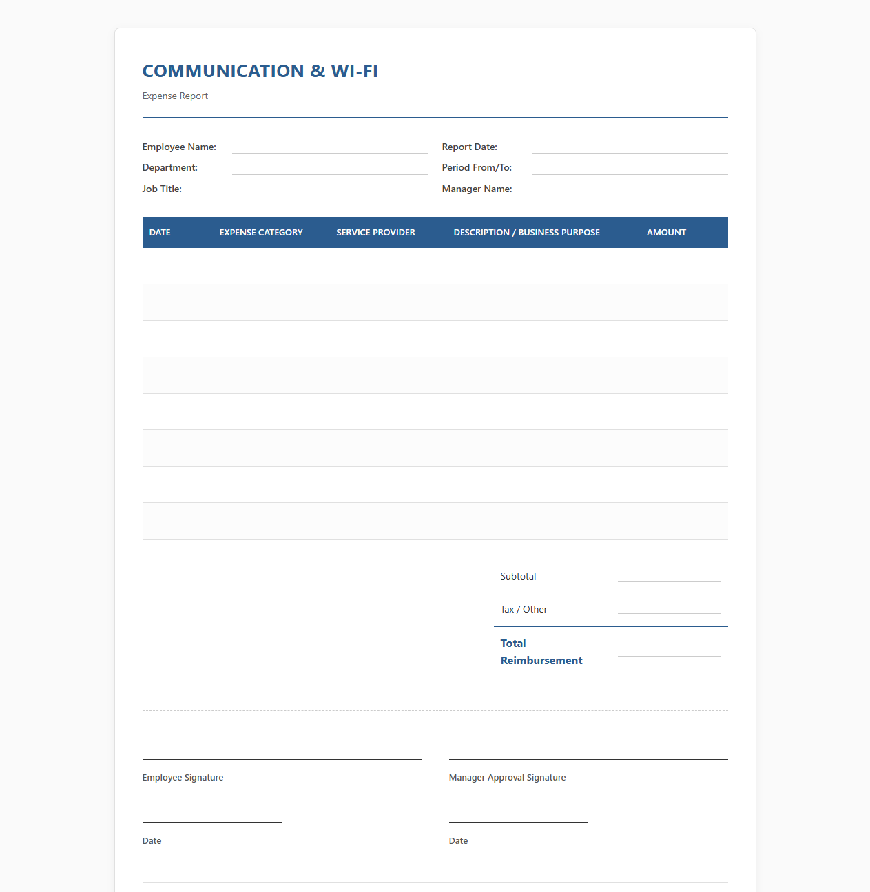 Communication and Wi-Fi Expense Report