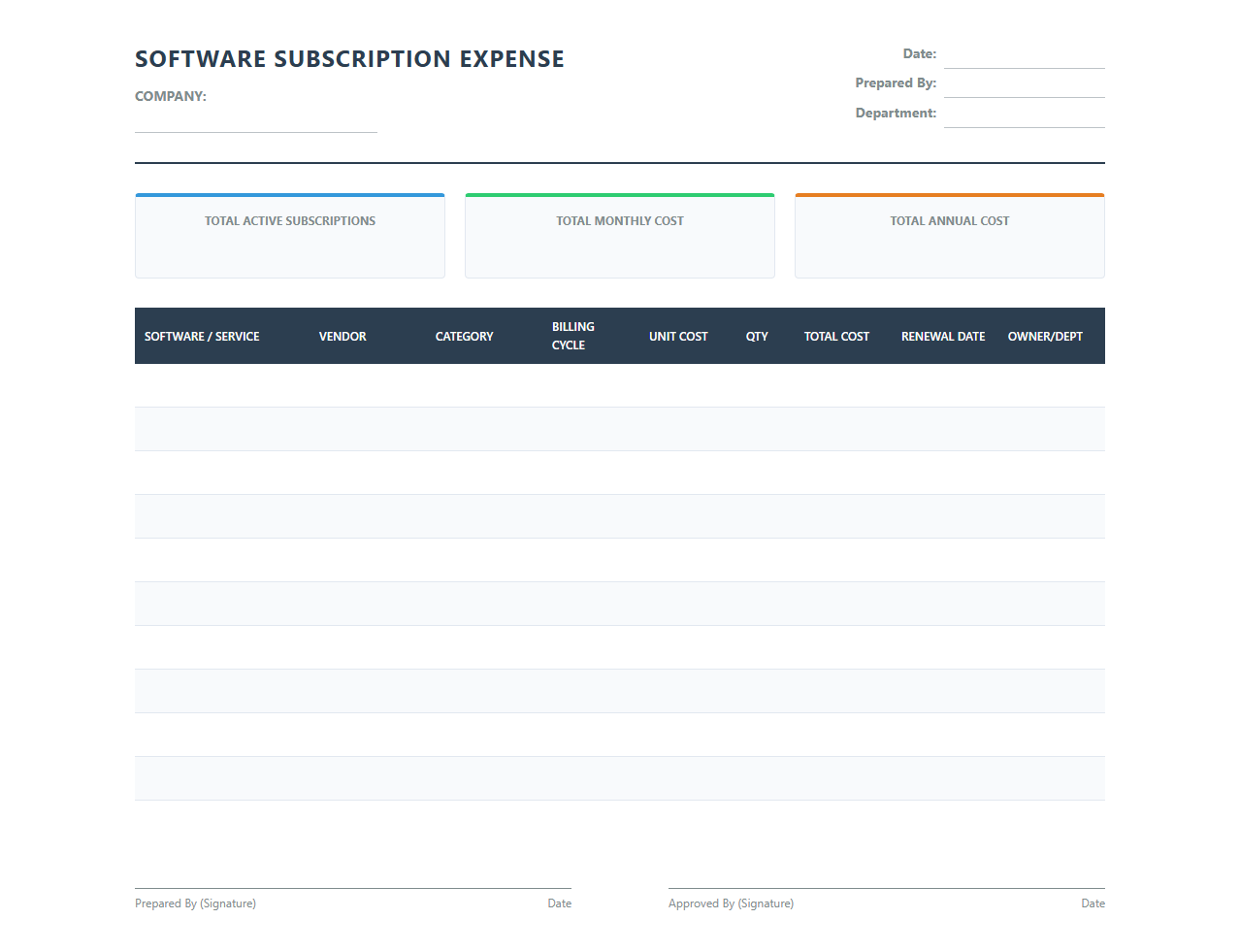 Company Software Subscription Expense Template