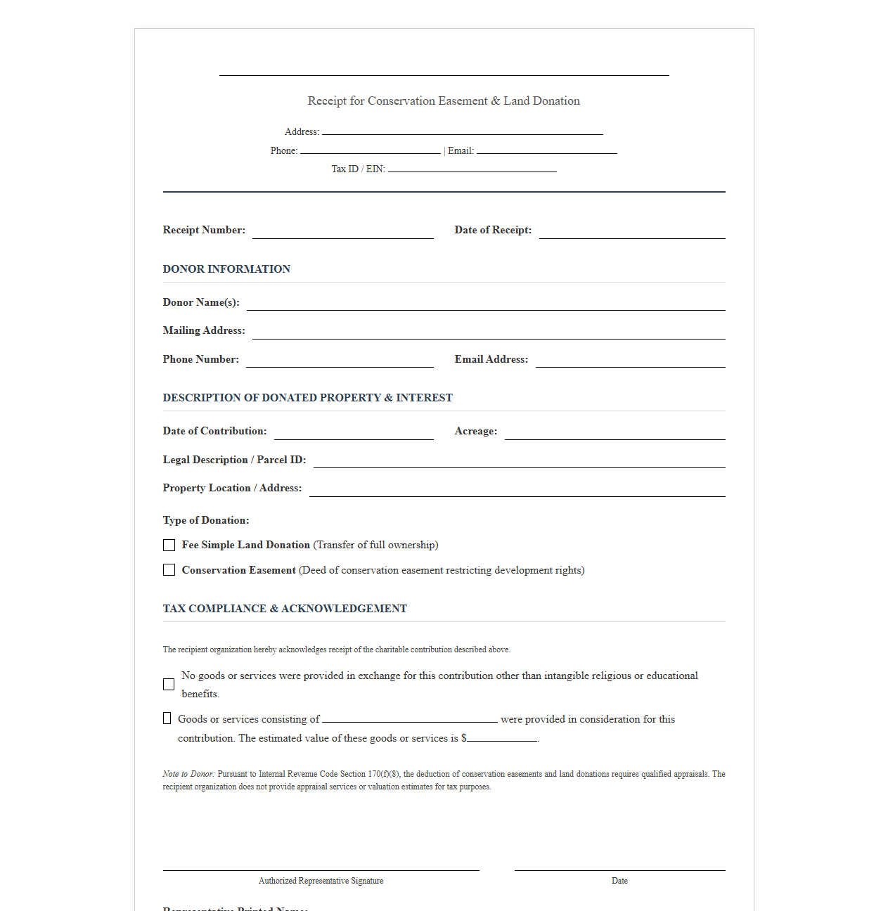 Conservation Easement and Land Donation Receipt