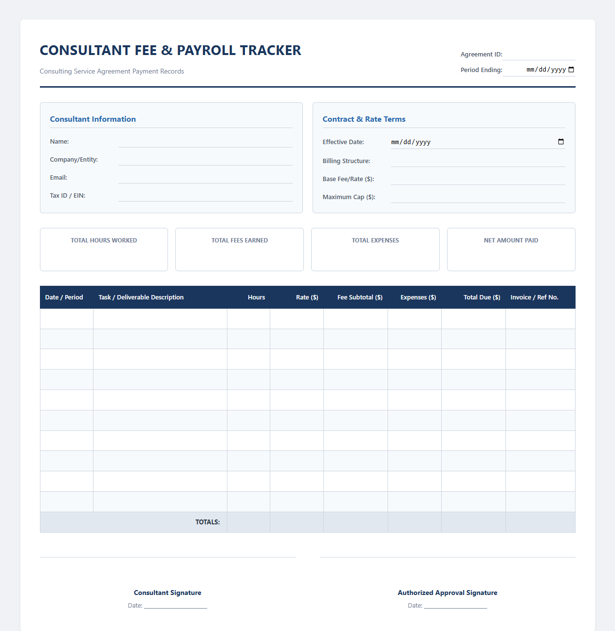 Consultant Fee and Payroll Tracking Template