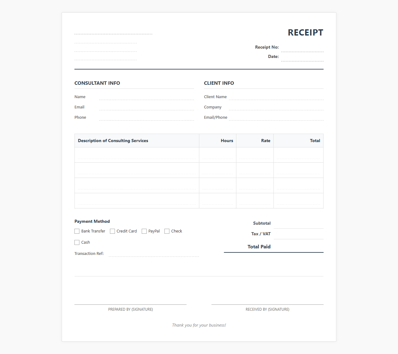 Consulting Services Payment Receipt Document