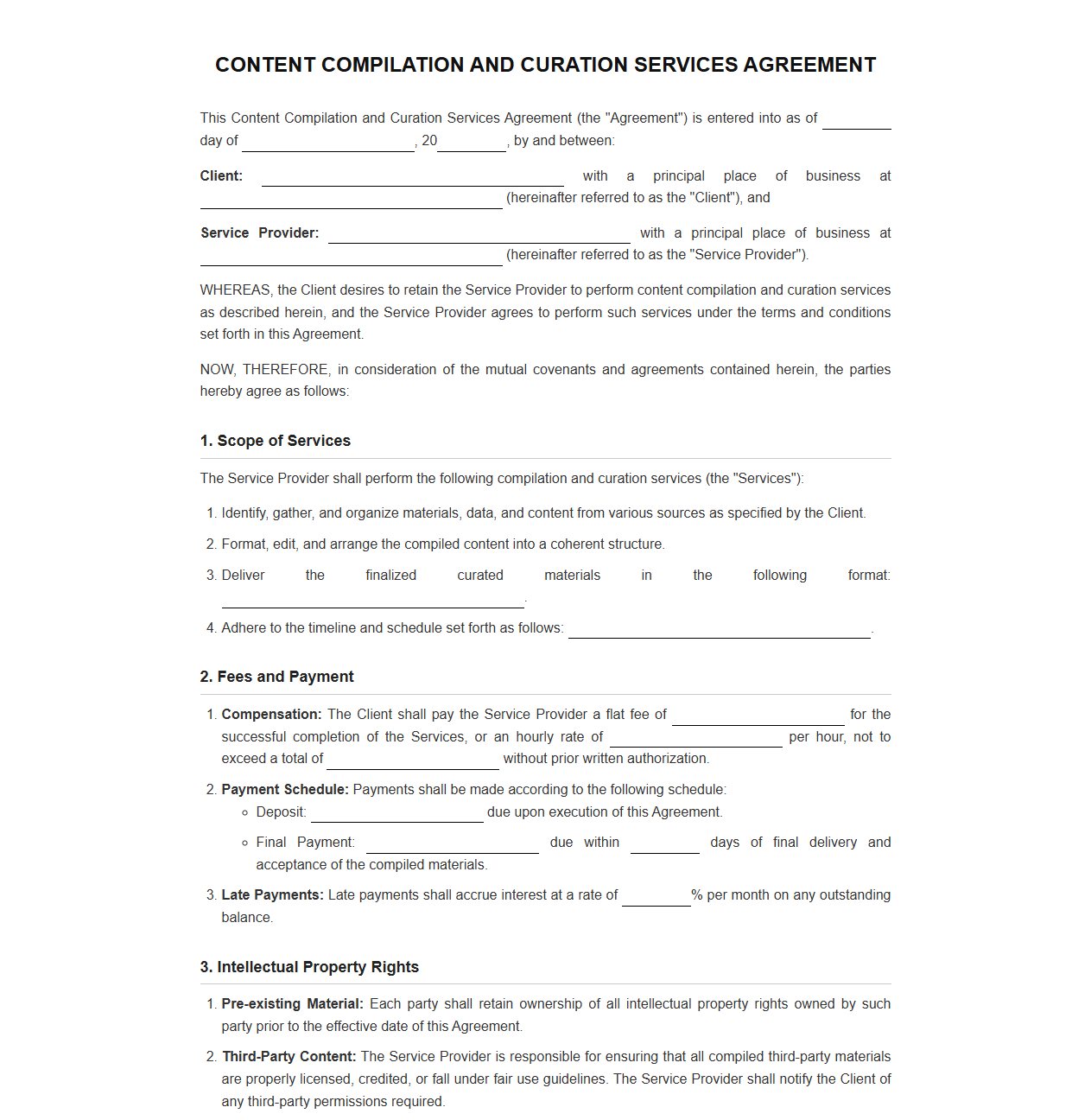 Content Compilation and Curation Services Agreement