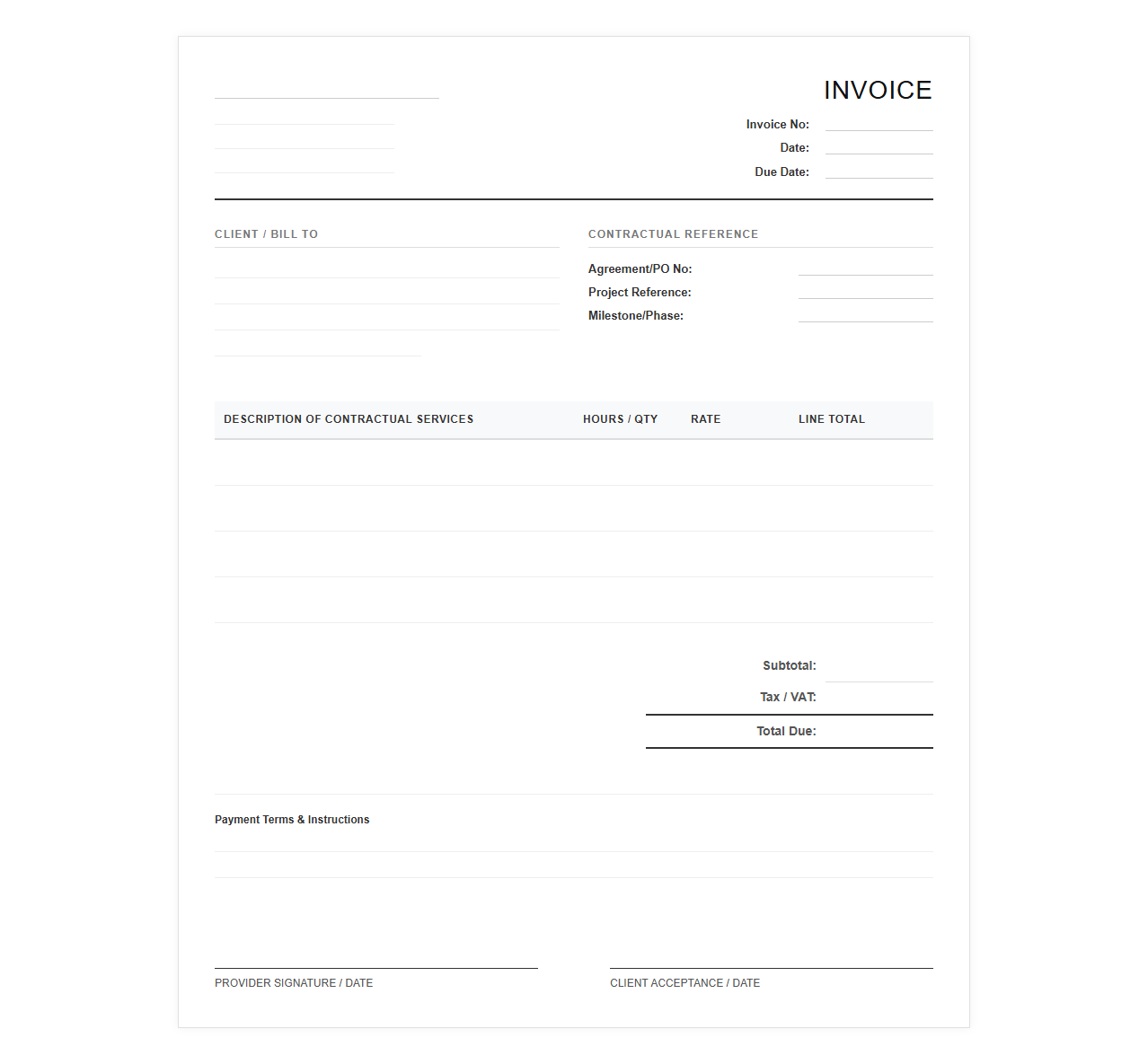 Contractual Agreement Service Invoice