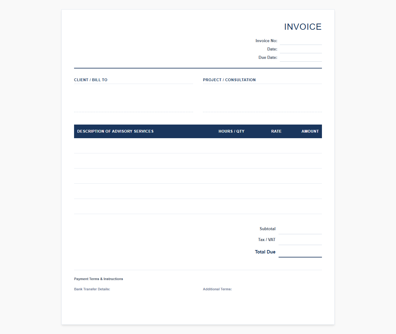 Corporate Advisory Consultation Invoice Template