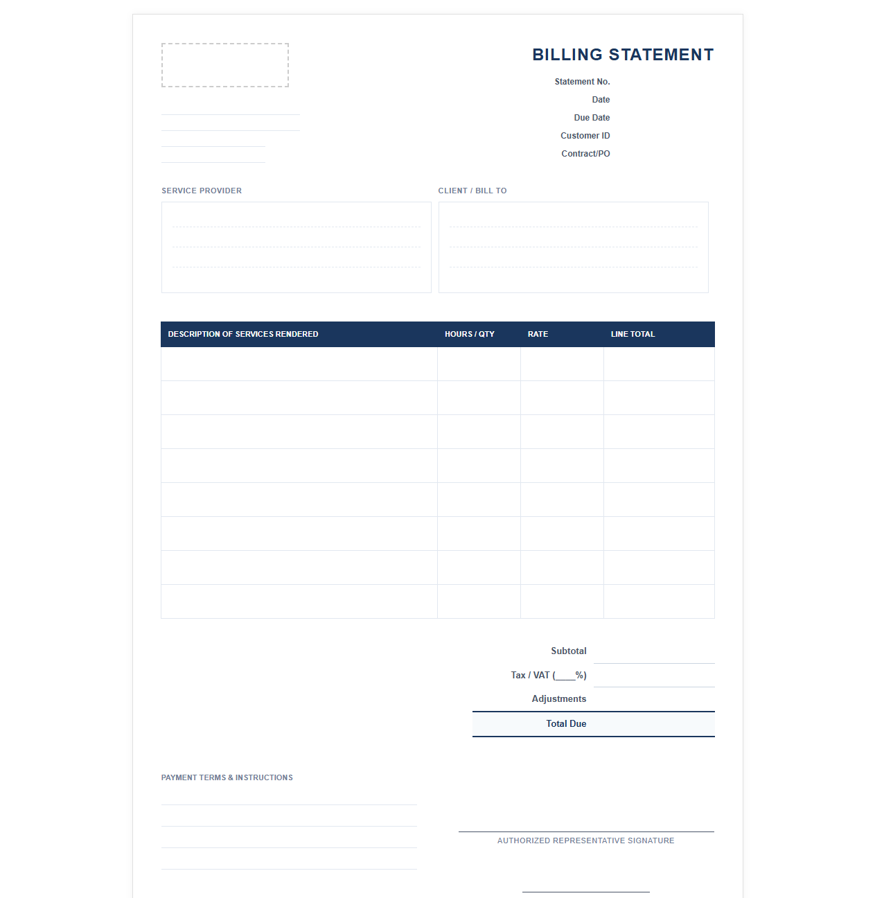 Corporate Consulting and Services Billing Statement