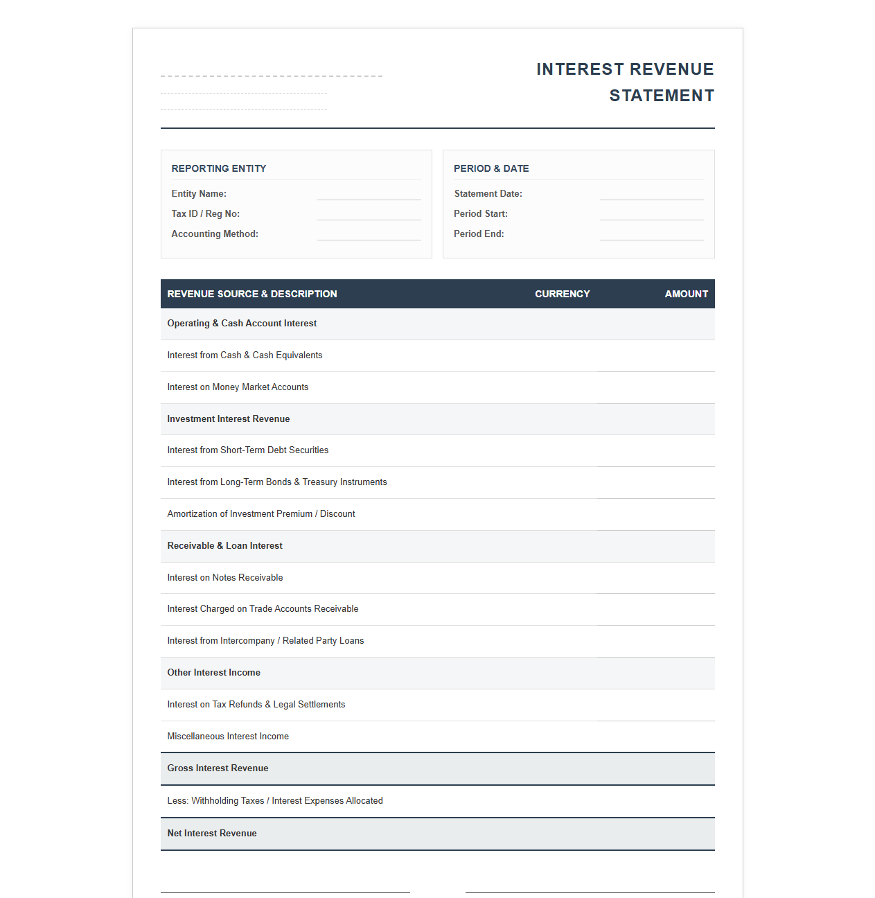 Corporate Interest Revenue Statement Template