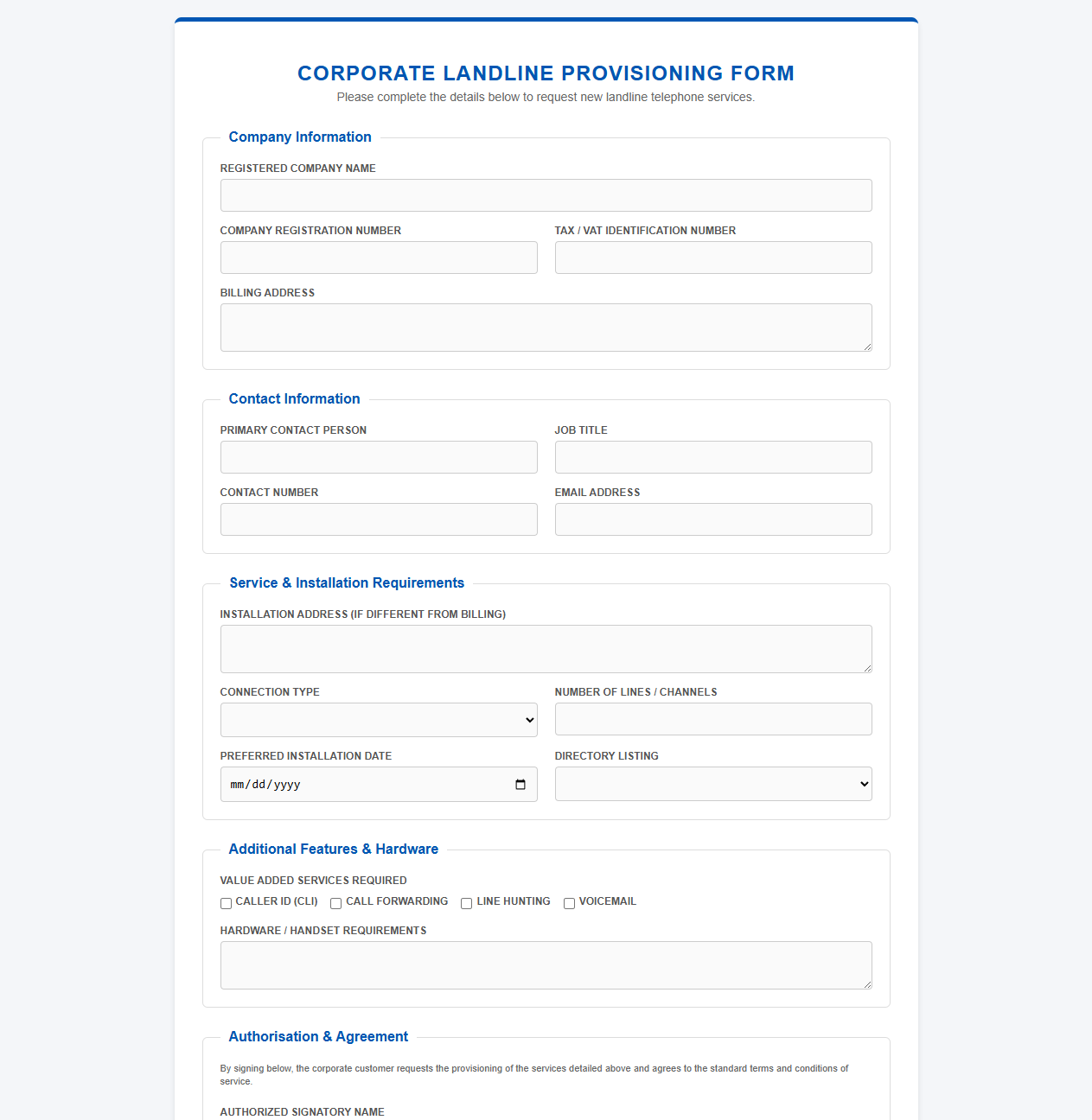 Corporate Landline Provisioning Form