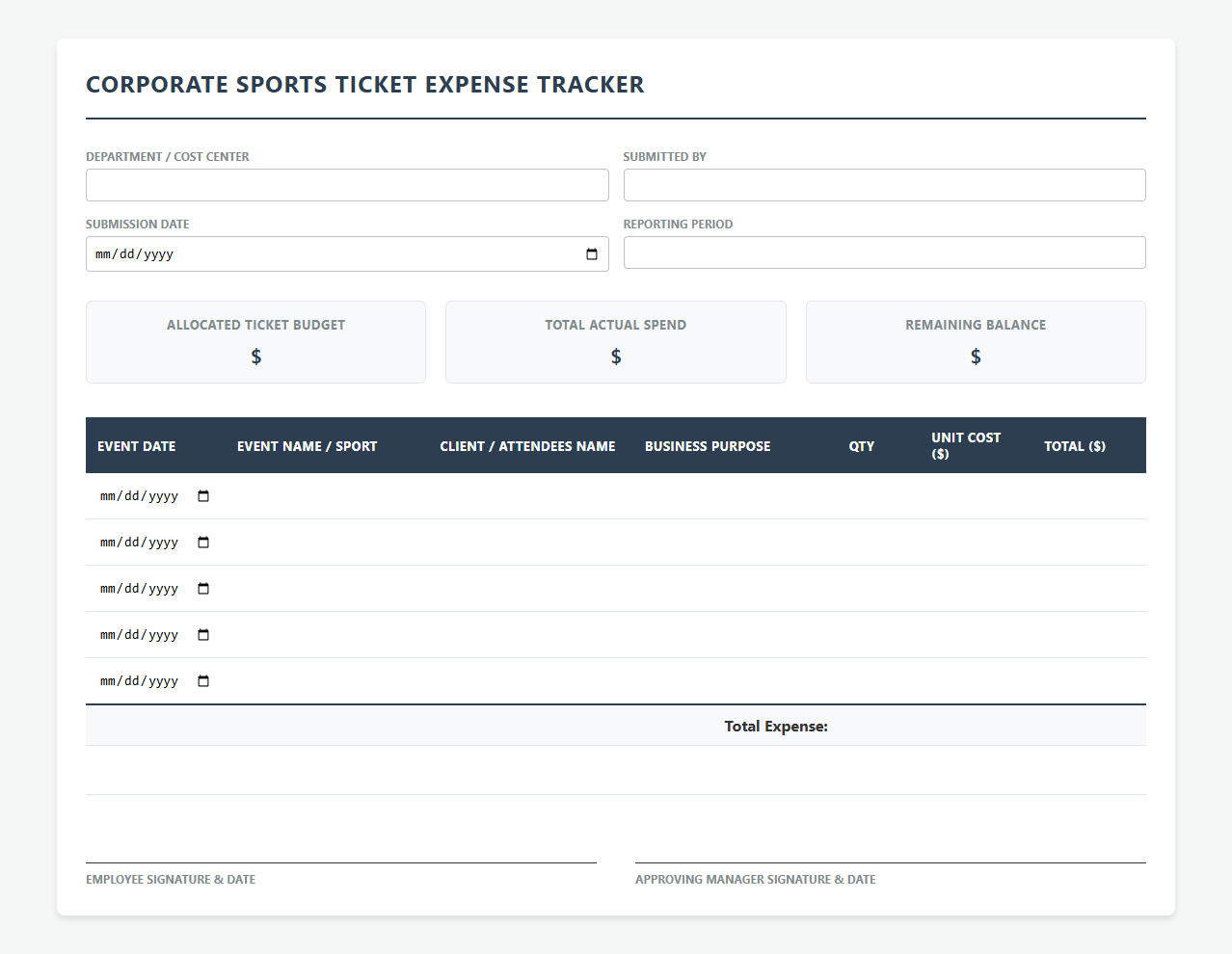 Corporate Sports Ticket Expense Tracker