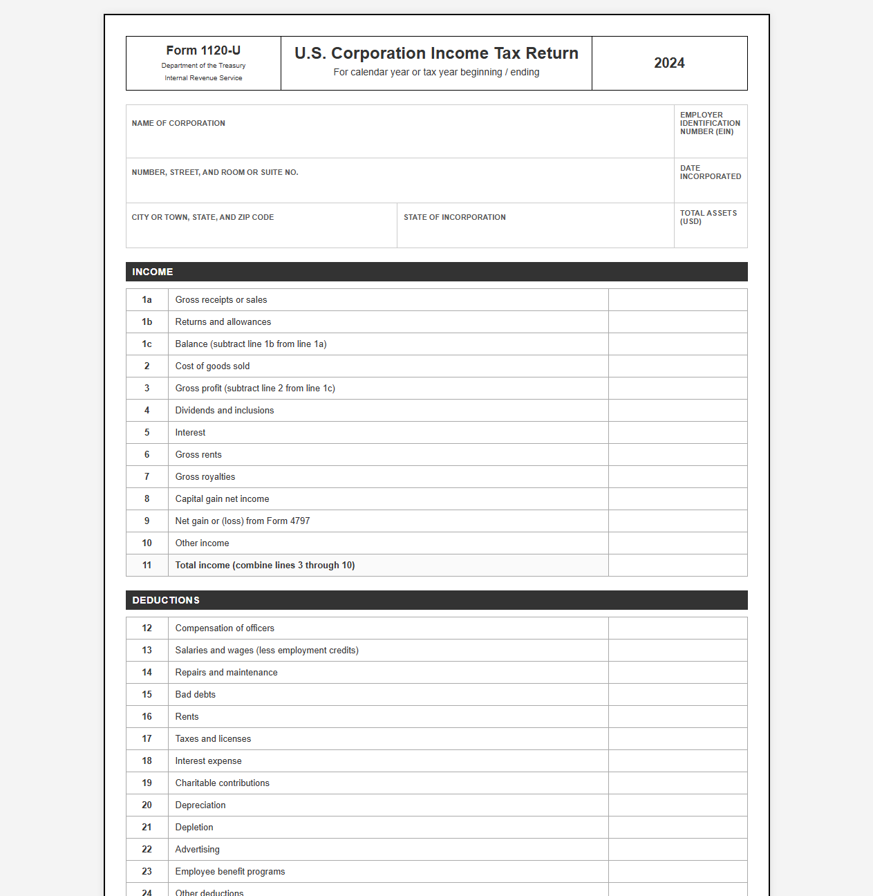 Corporate Tax Filing Template