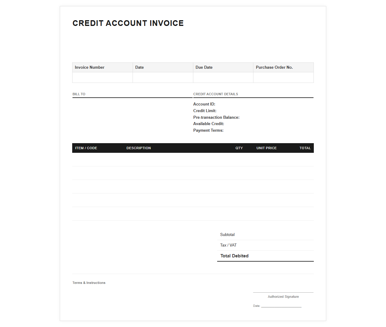 Credit Account Invoice Template