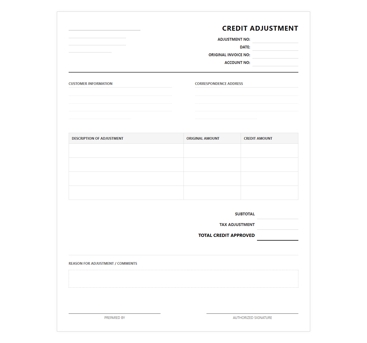 Credit Balance Adjustment Invoice